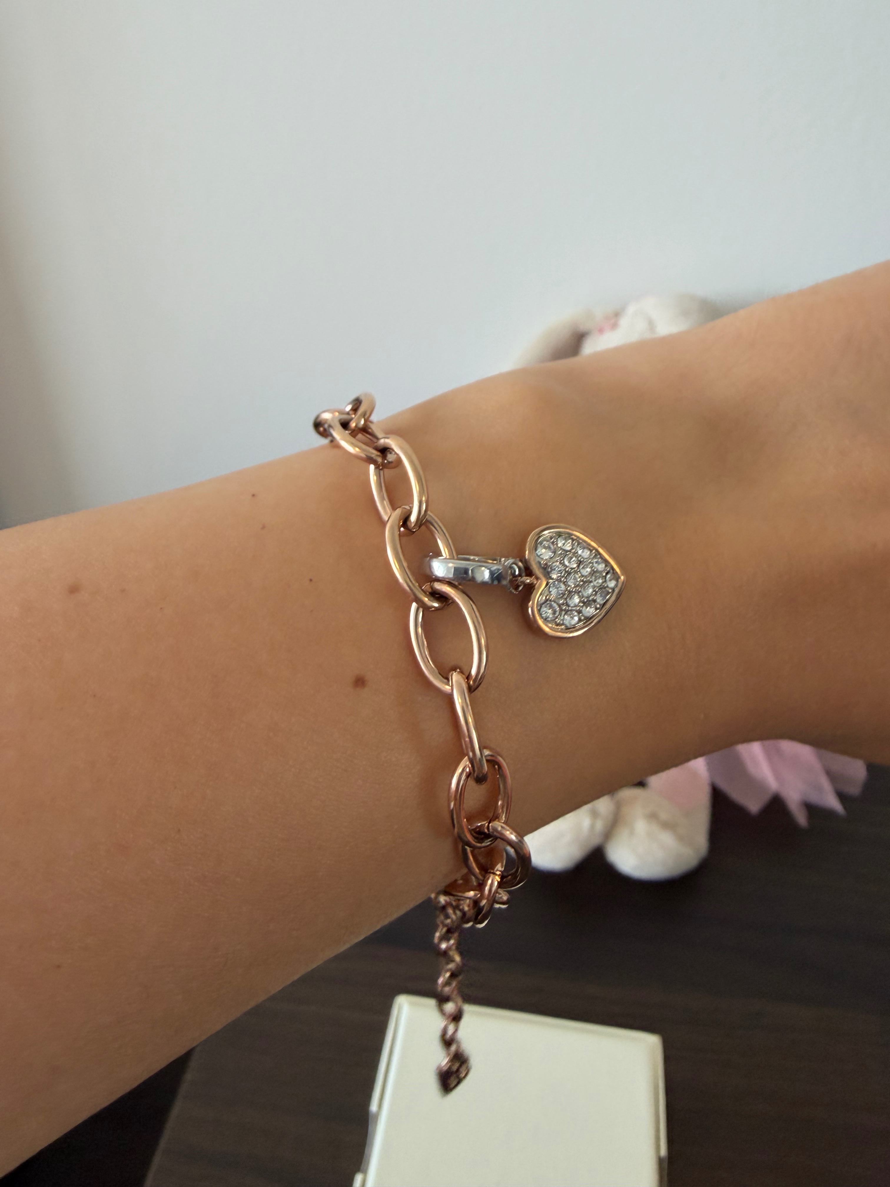 Vintage Swarovski Rose Gold Bracelet with Charm Heart 7"-8.5" - photo 2