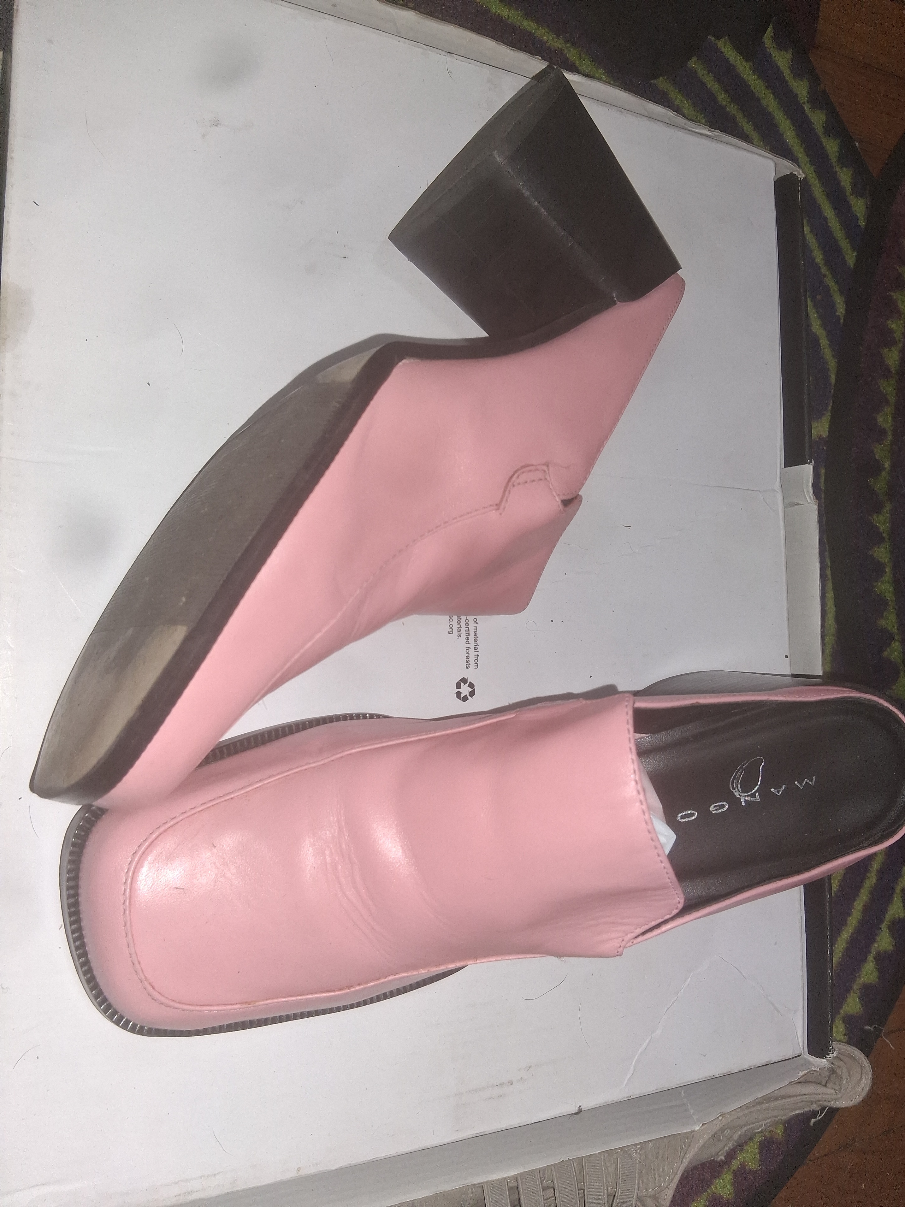 Mango Pink Block Heel Mule Shoes