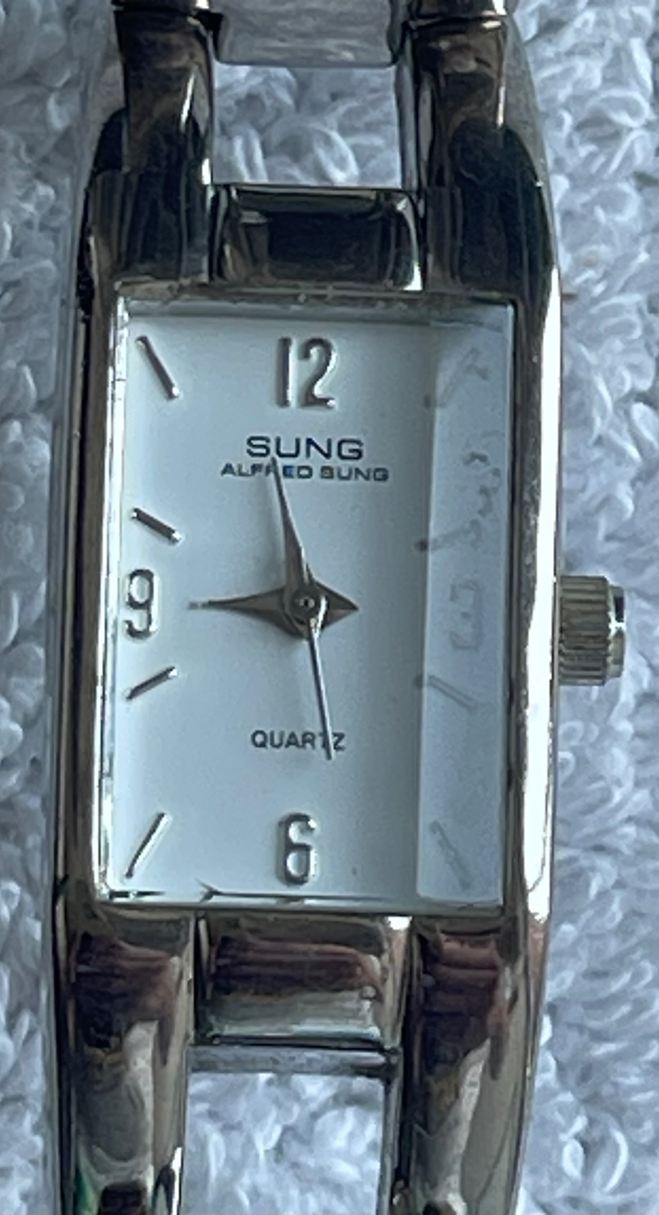 Vintage Alfred Sung Silver Open Cuff Watch (Needs Battery) - photo 2