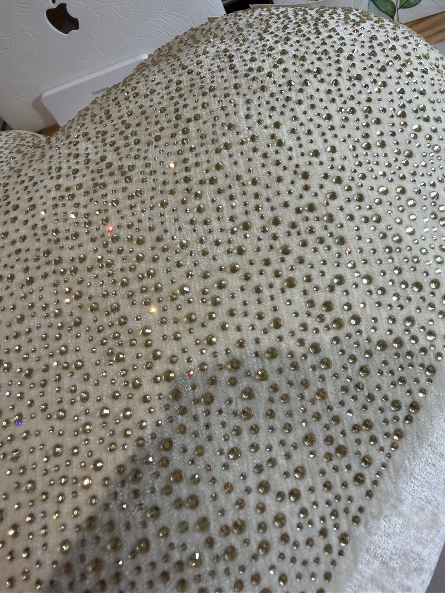 New 16” Rhinestone Bejeweled Velvet Heart Pillow – Cream & Gold - photo 3
