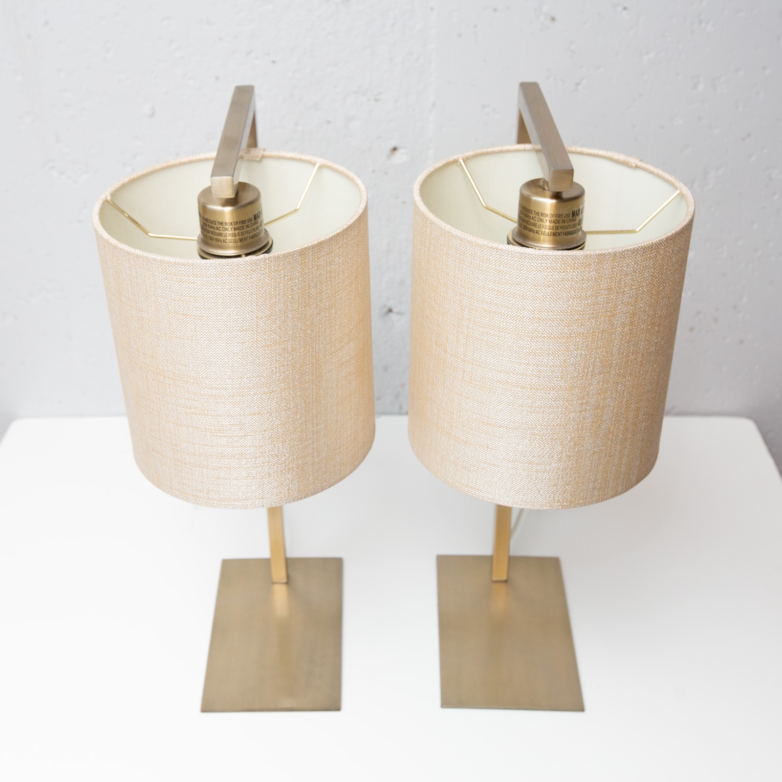 Pair of Modern Brass Table Lamps – Linen Shades - photo 5