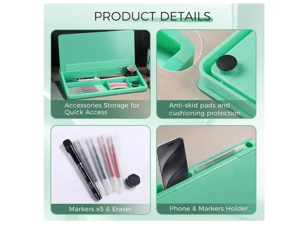 TOWON Compact Glass Desktop Whiteboard with Storage - photo 3