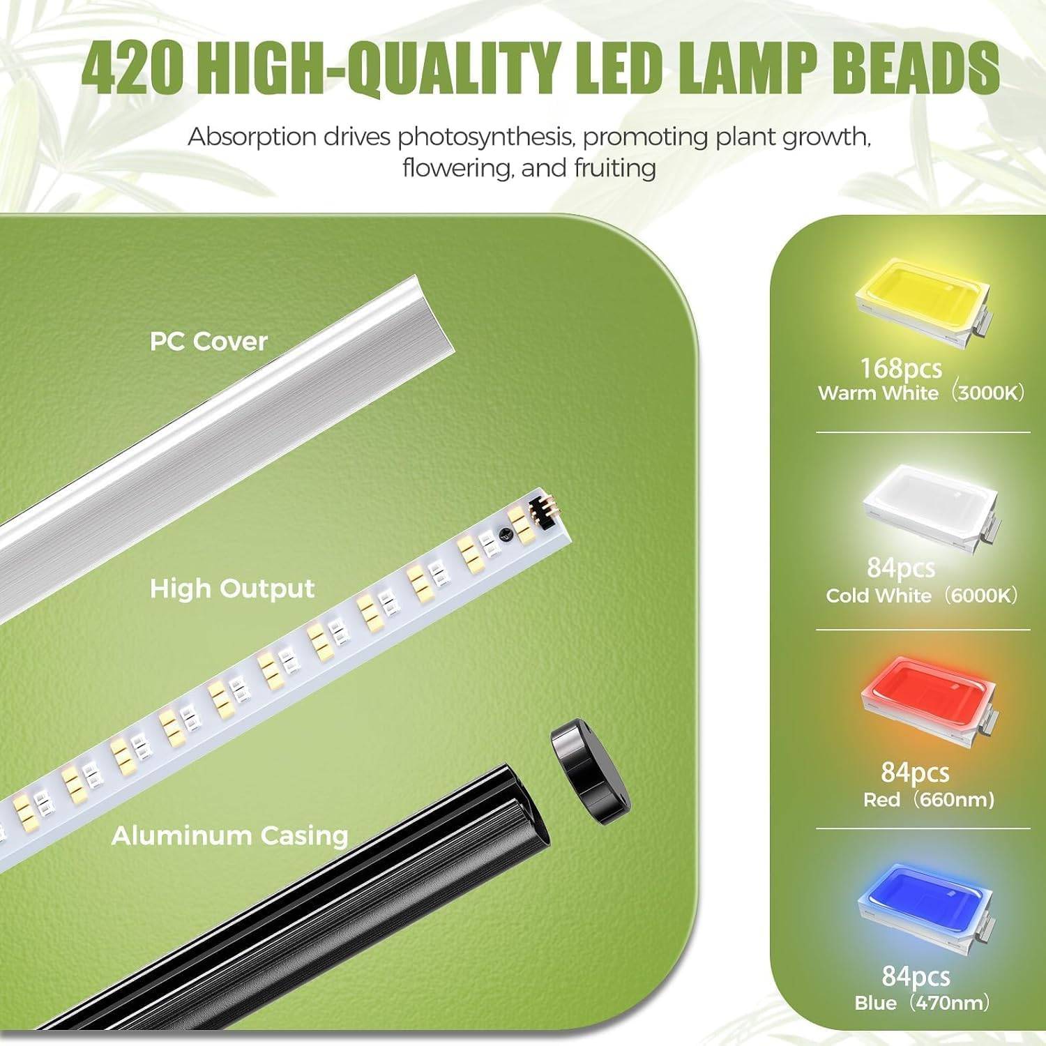 Standing Grow Light with Timer, 48W, 420 LEDs Full Spectrum - photo 3