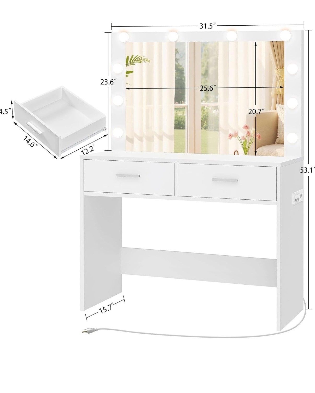 White Makeup Vanity with Lights and Powerstrip - photo 4