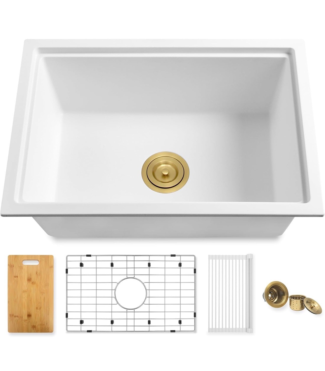 White Granite Quartz Kitchen Sink 25.59"X17.72" Large Deep Bowl - photo 3