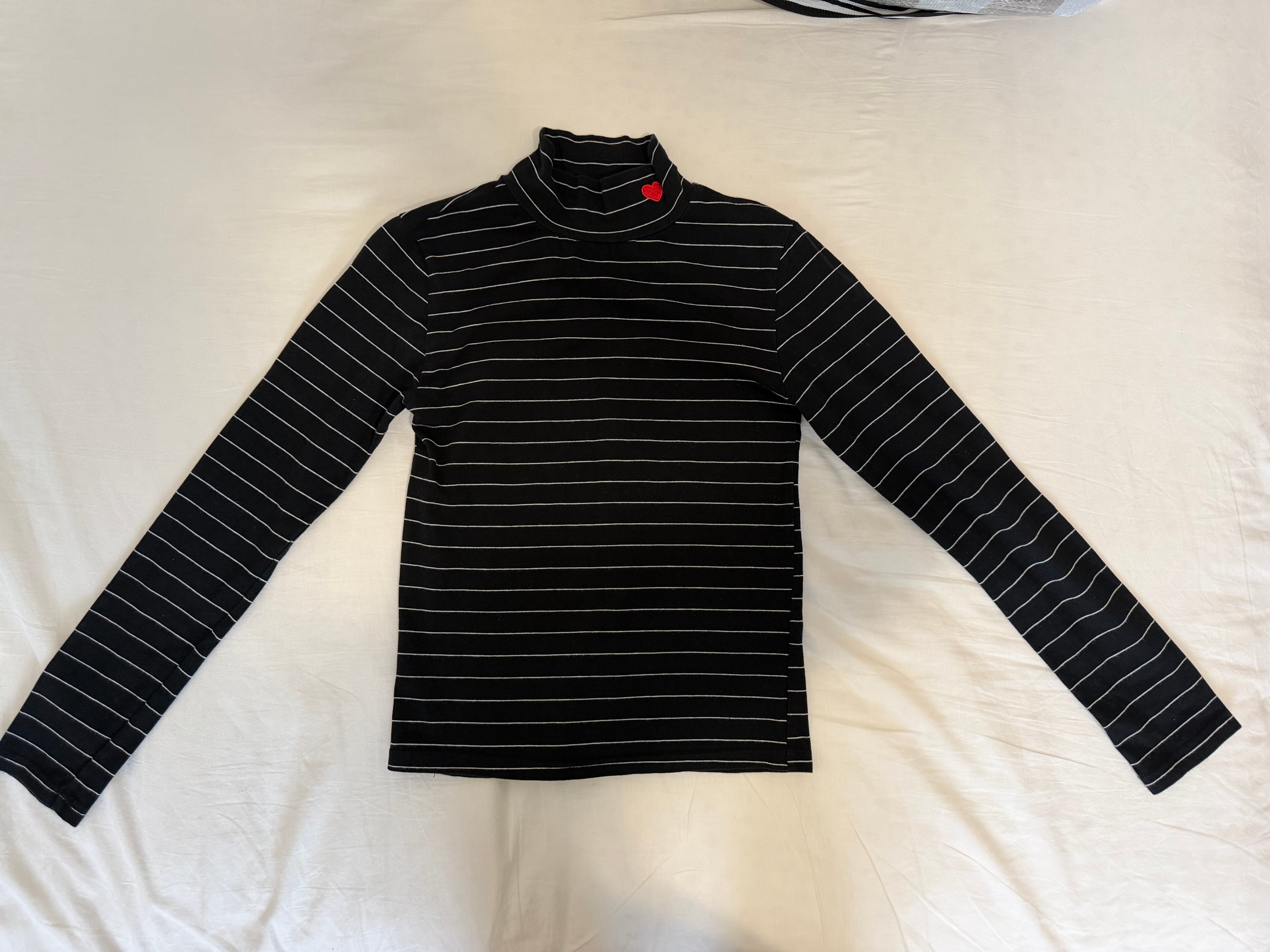 Women’s Black Striped Turtleneck Long Sleeve Top