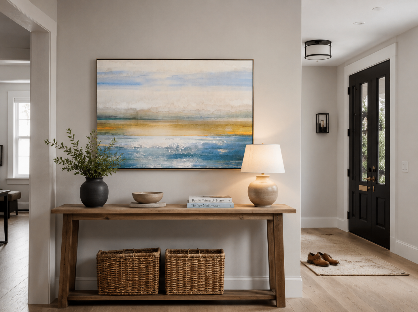 Large Framed Abstract Seascape Painting (37"W x 25"H) - photo 4
