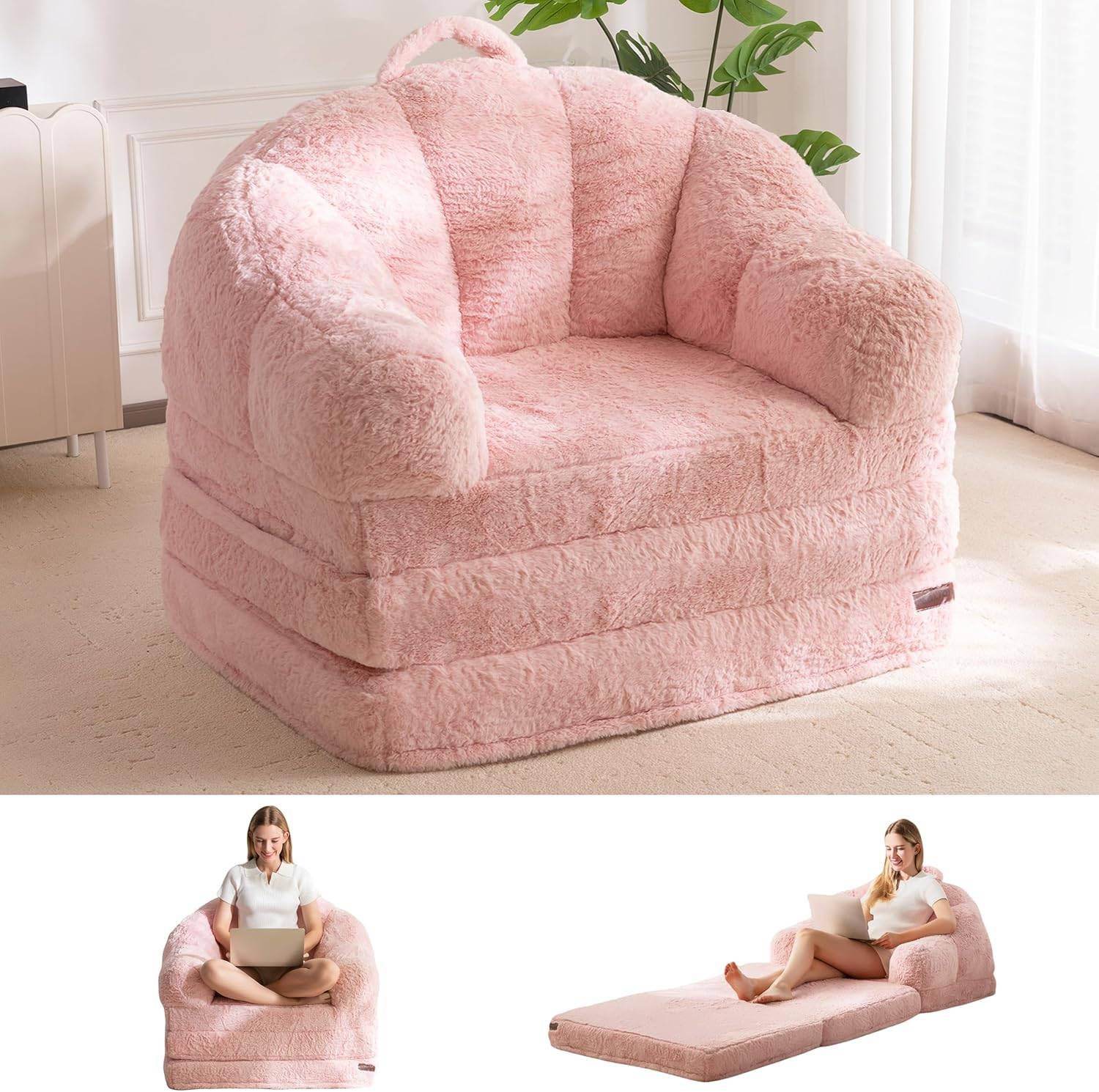 NEW MAXXOYO Pink Faux Fur Foldable Sofa Bed - photo 2