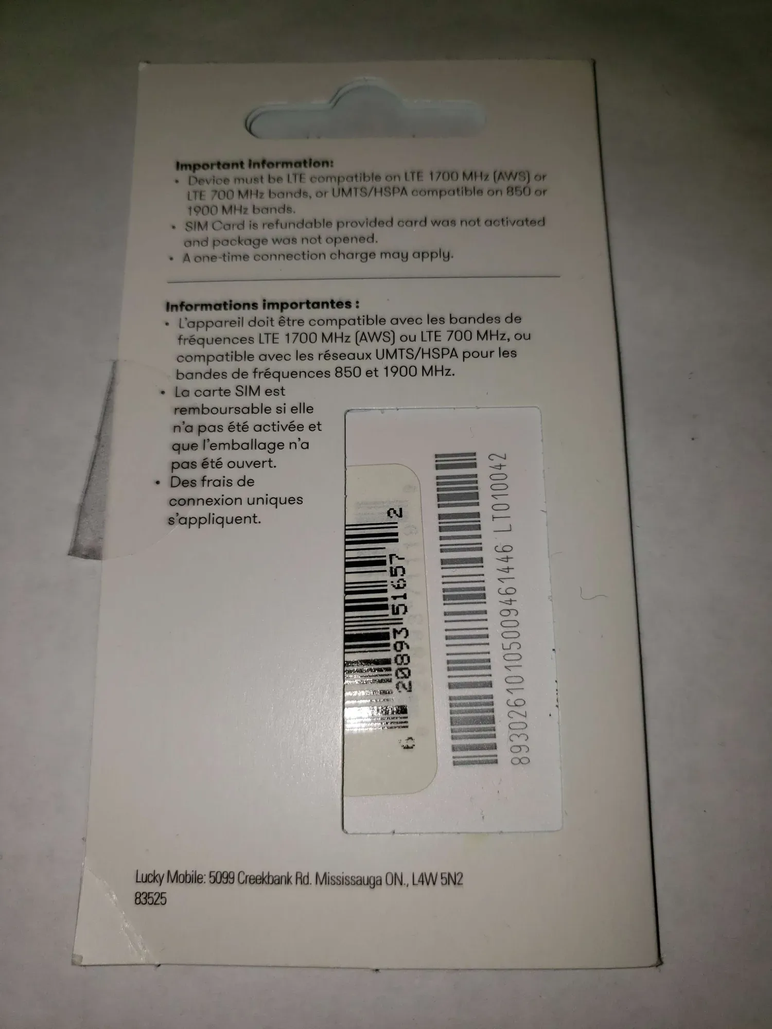 BNIP Lucky Mobile SIM Card -- in case you want to switch away... - photo 2