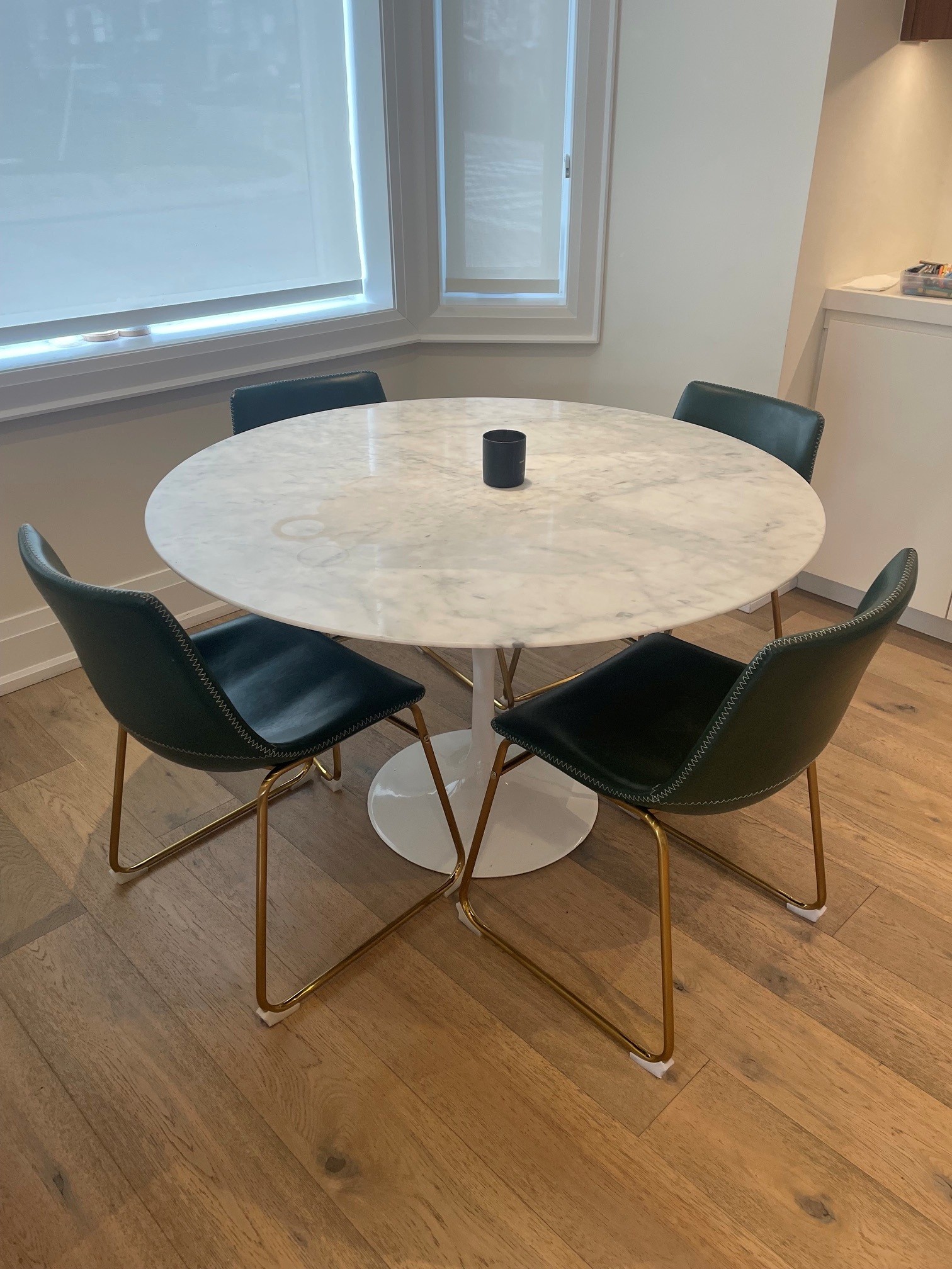 4 dark green leather dining chairs from West Elm - photo 3