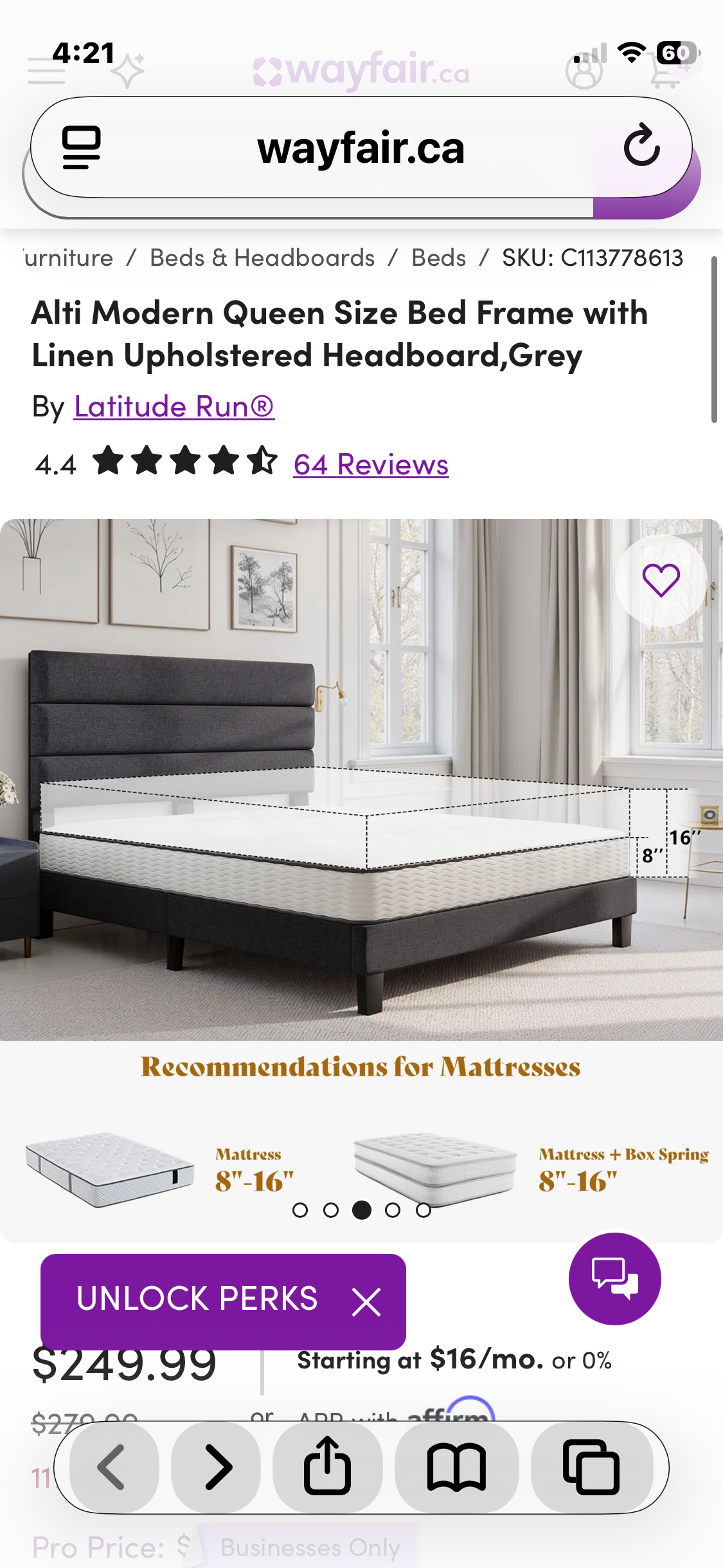 Queen Size Bed Frame with Headboard - CREAM Color - photo 2