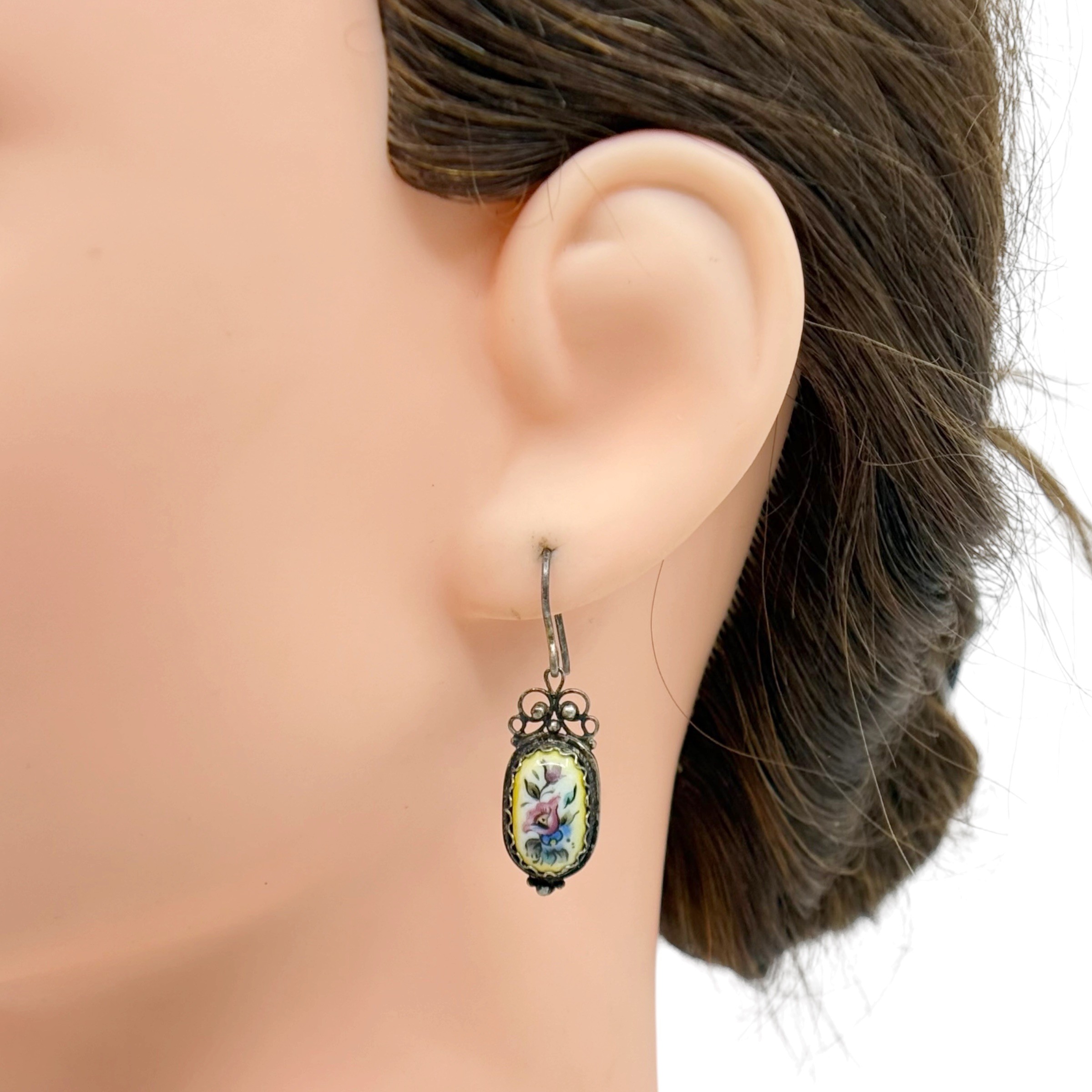 Vintage USSR Russian silver plated Hand Painted enamel earrings - photo 4