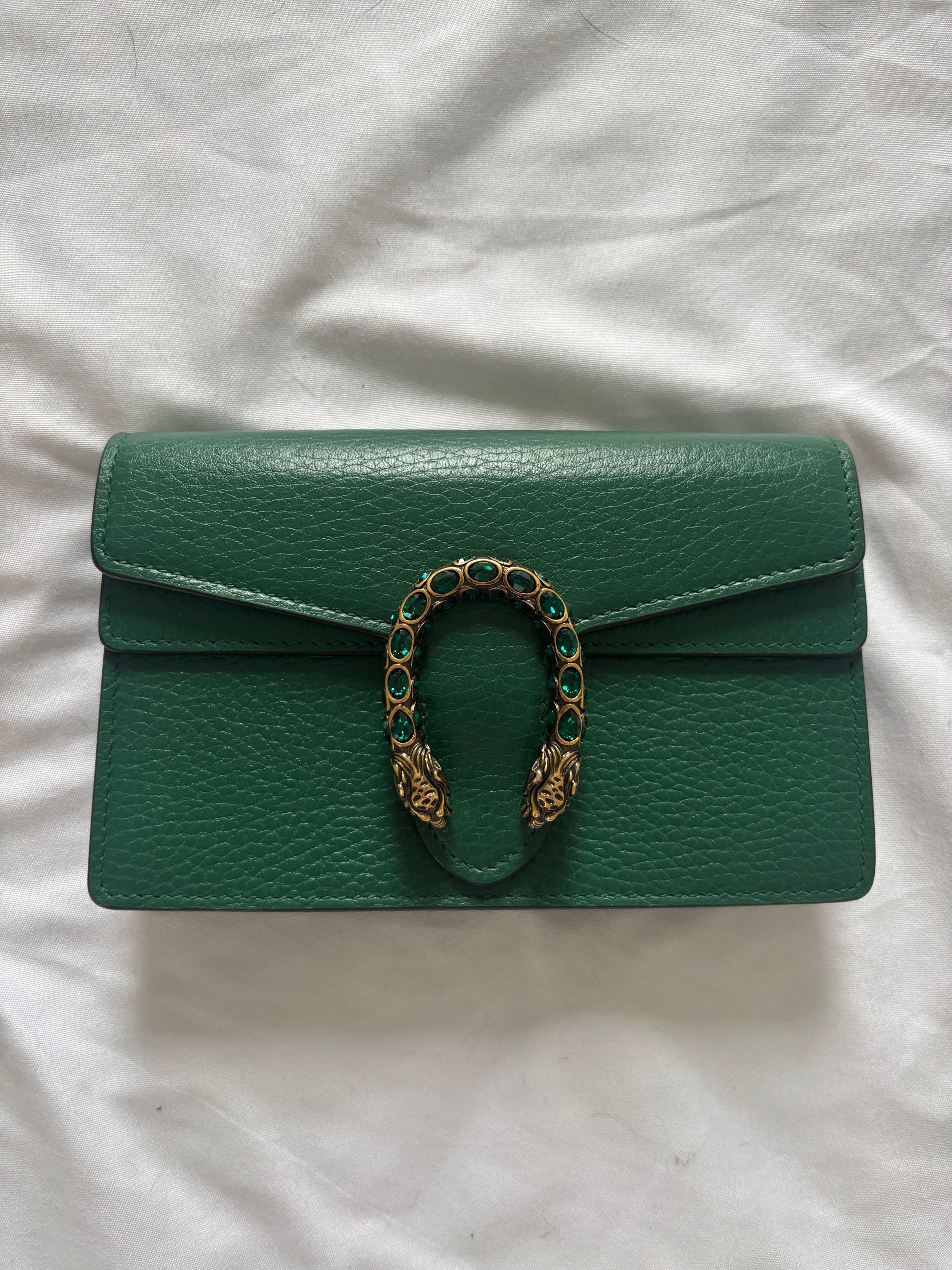 Authentic Gucci  Dionysus Green Super Mini Wallet Chain
