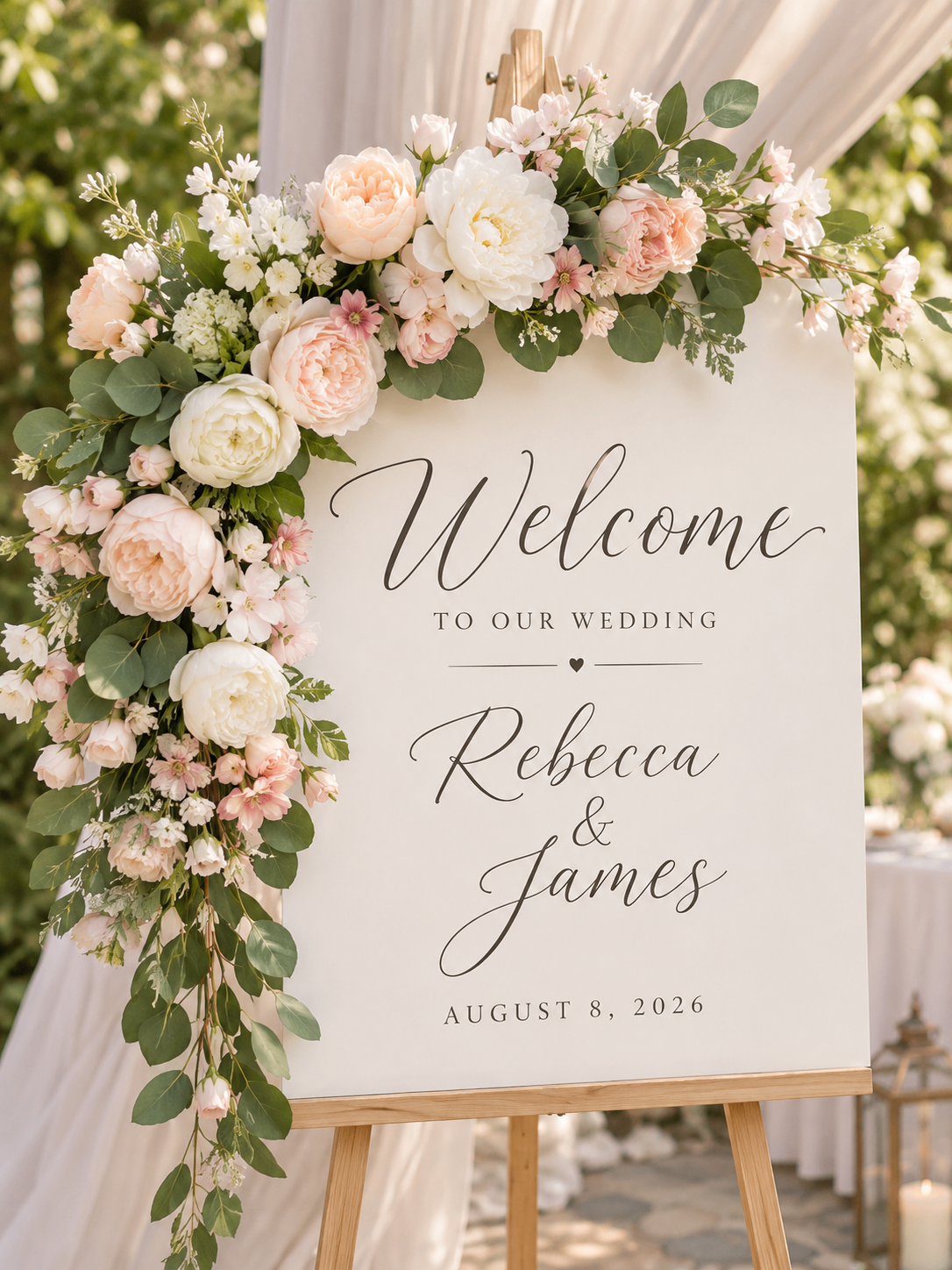 Artificial Flower Garland with Peonies and Eucalyptus