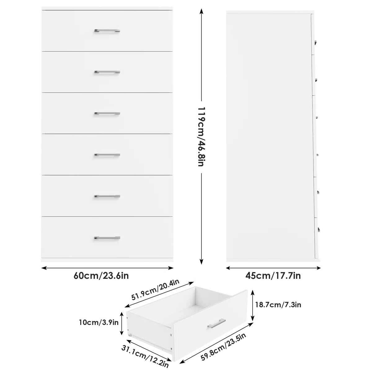 White 6-Drawer Tall Dresser - photo 2
