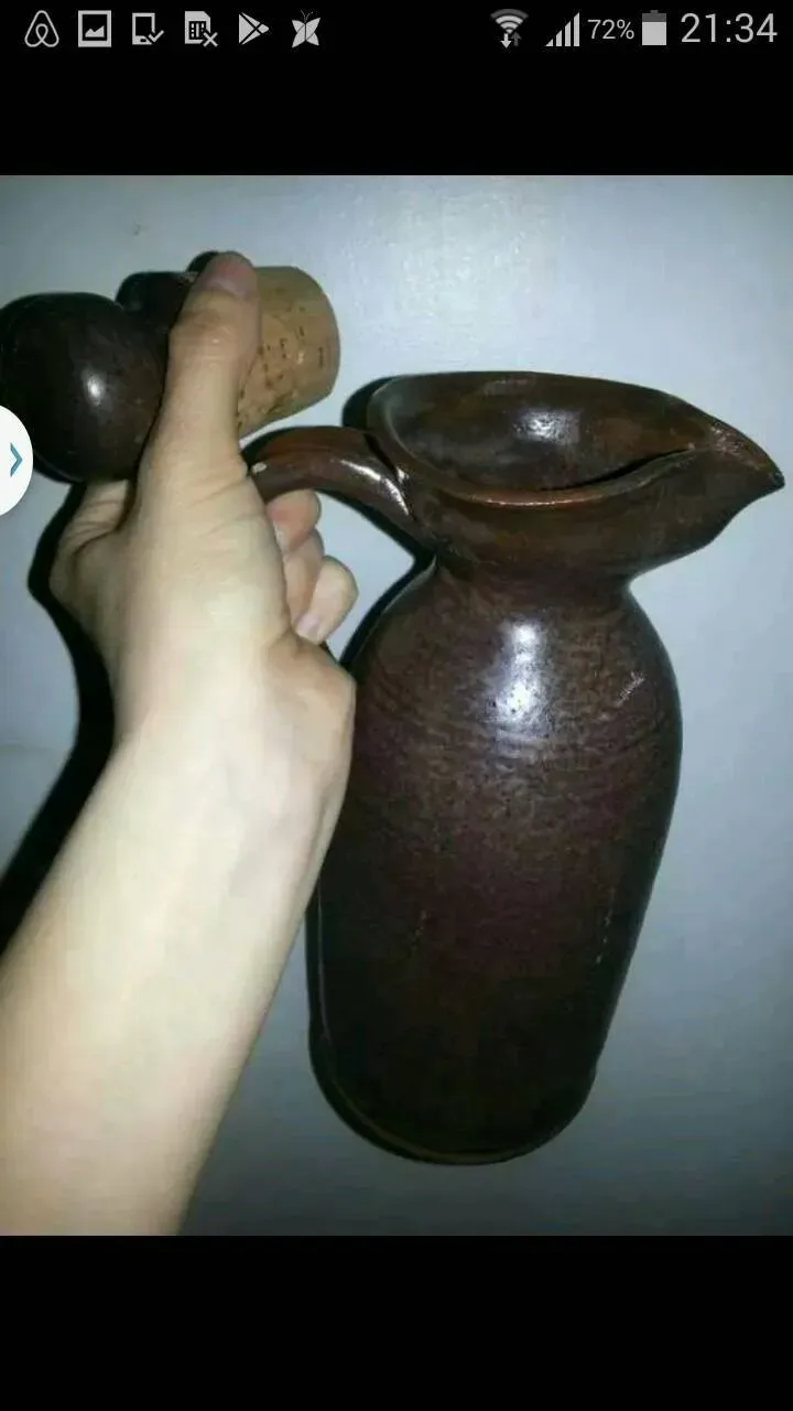 Old School Ceramic Decanter W Real Cork- Inlaid Stopper Top - photo 2