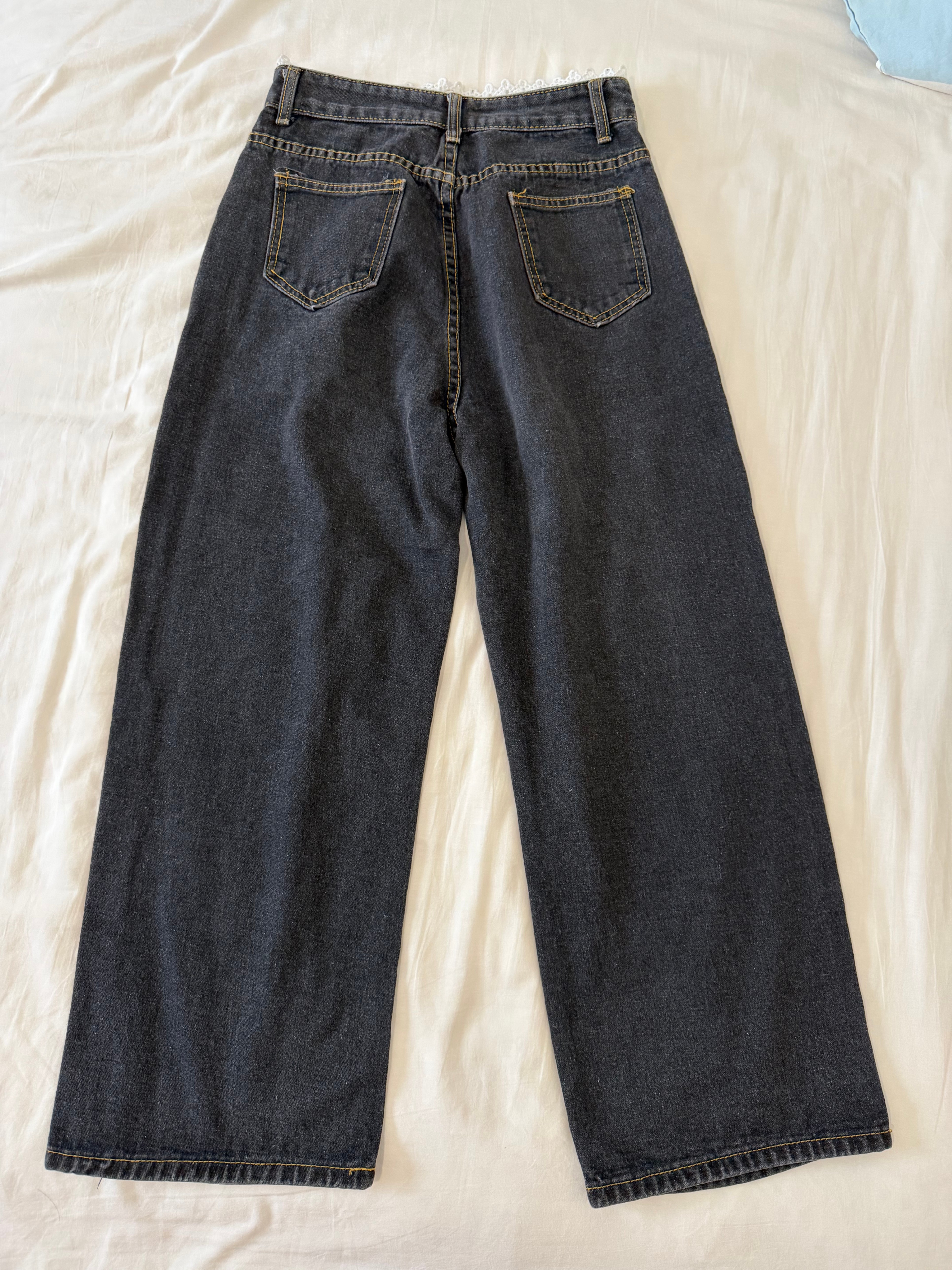 Women’s Black Wide-Leg Jeans – Lace Waist Detail - photo 2