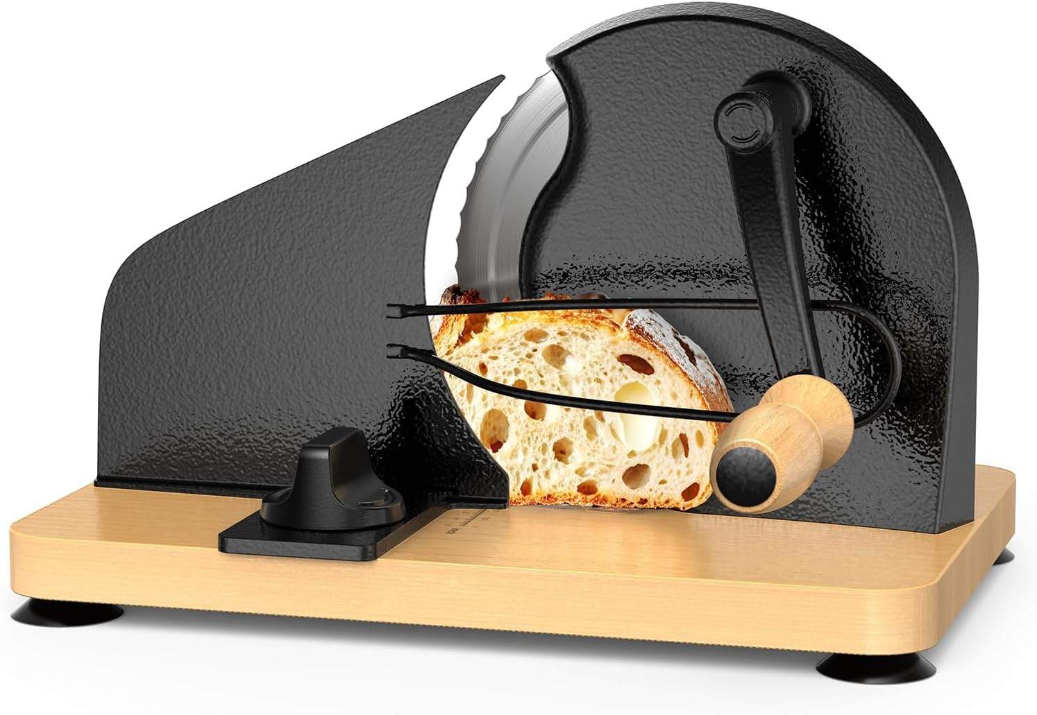 Manual Bread Slicer with Stainless Steel Blade and Wooden Base - photo 2