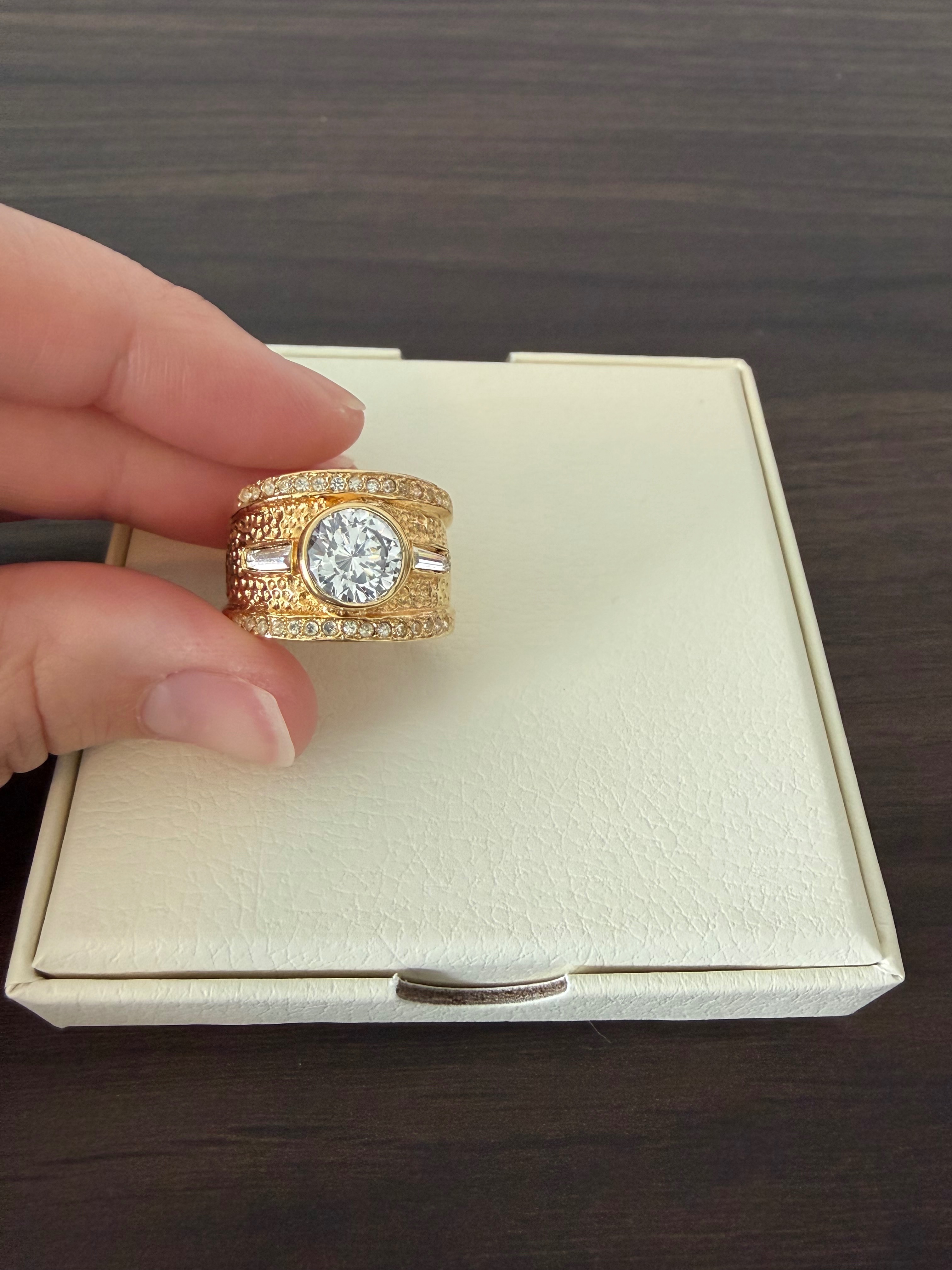 Vintage Ivana Pave Crystal Ring Gold Tone Size 6