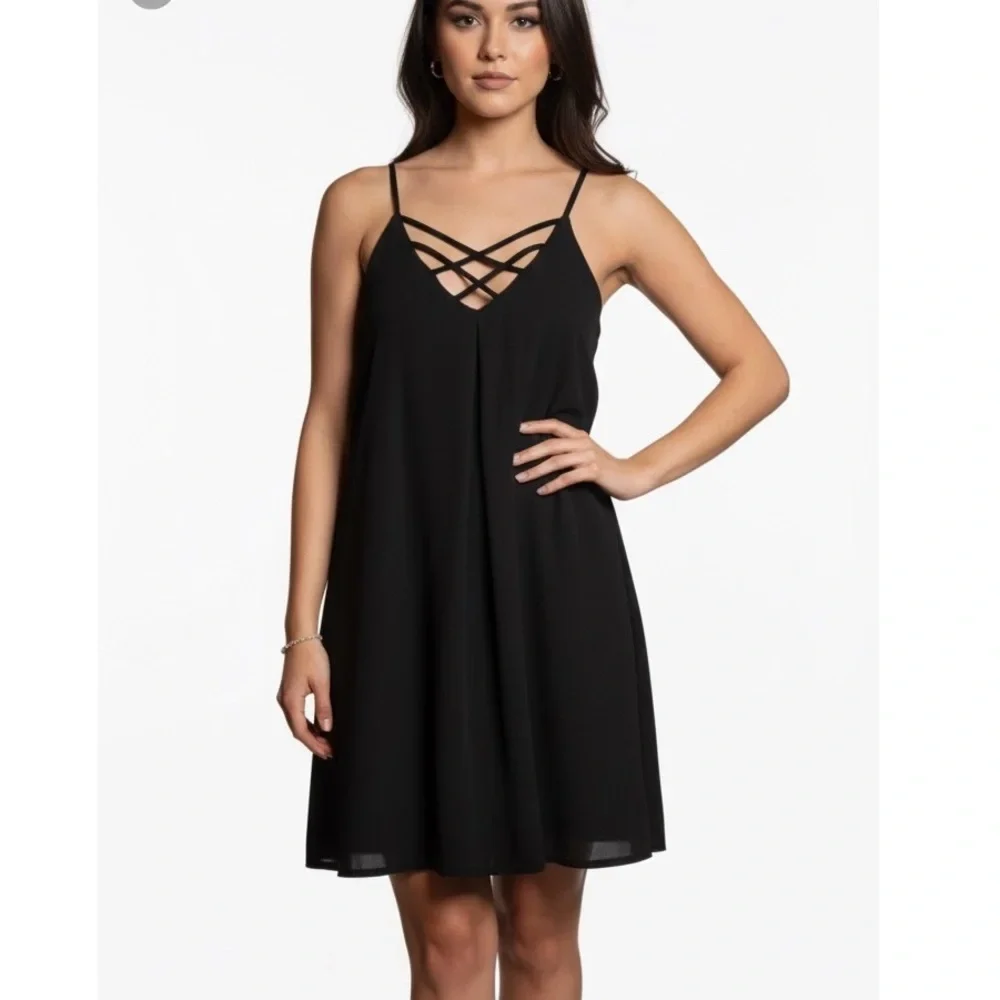 Monteau Black Sheath Dress with Crisscross Neckline Womens Sz M