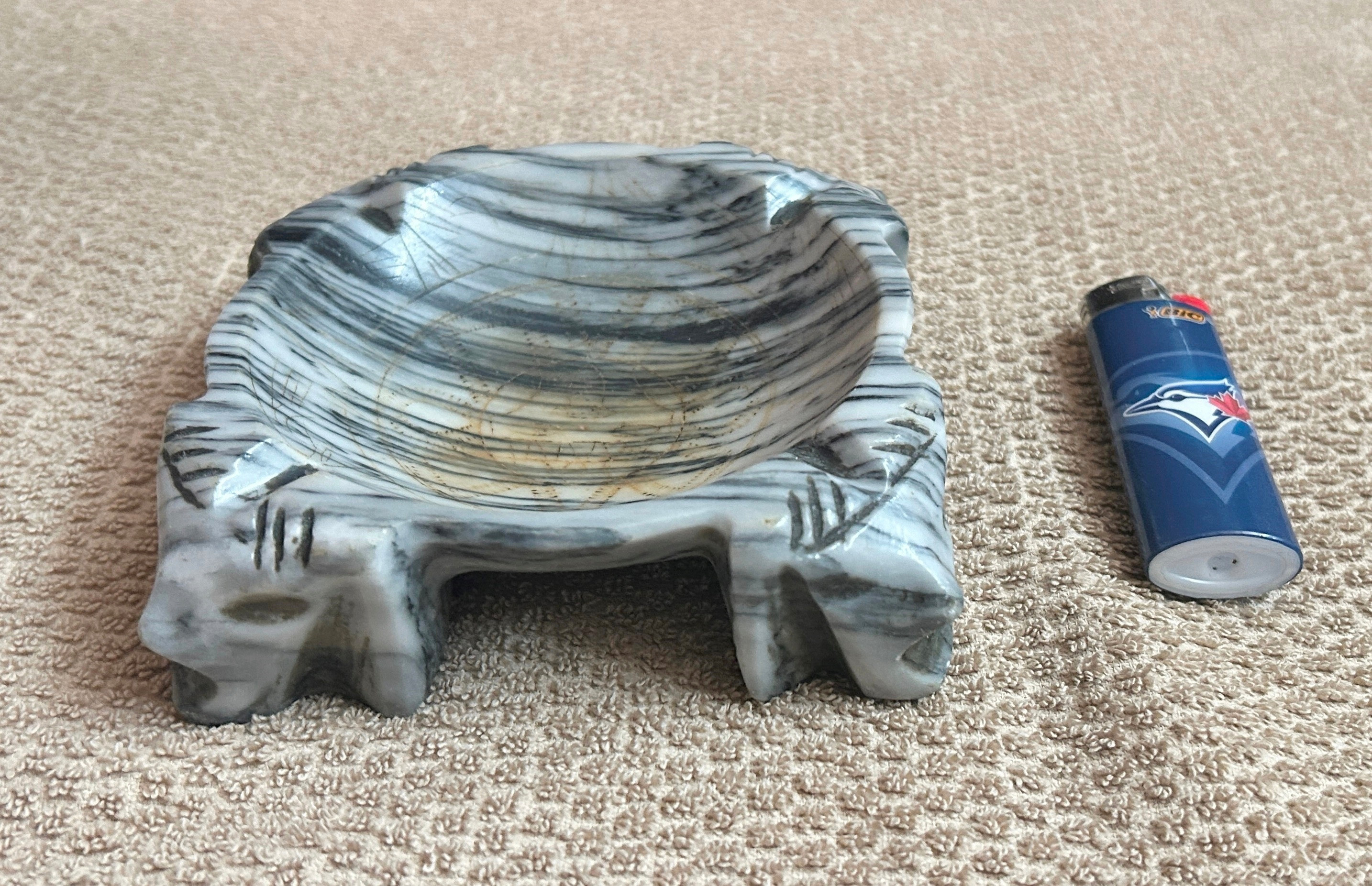 Vintage Mayan Hand Carved Marble Ashtray