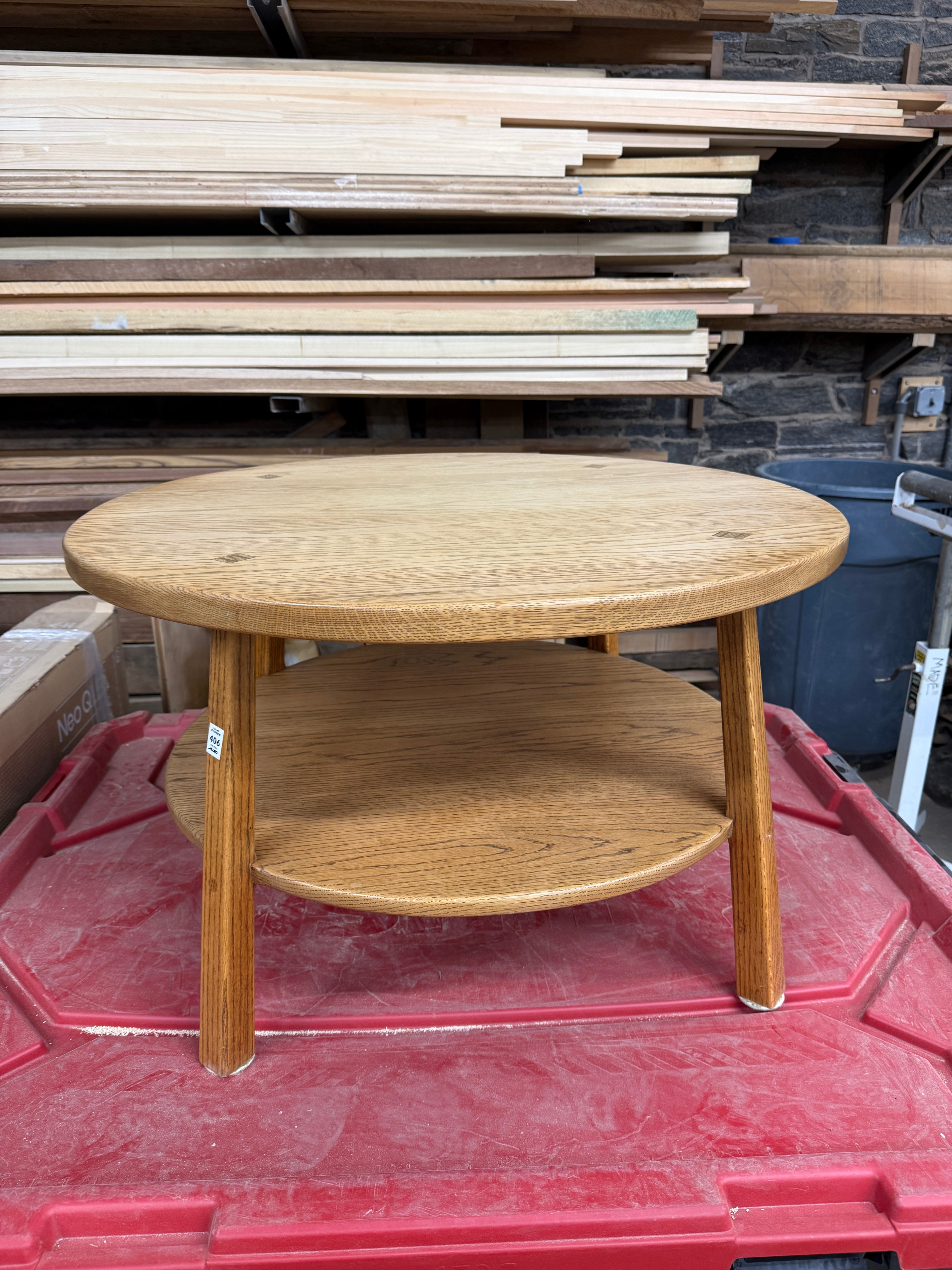 Custom Solid Oak Two-Tier Round Coffee Table