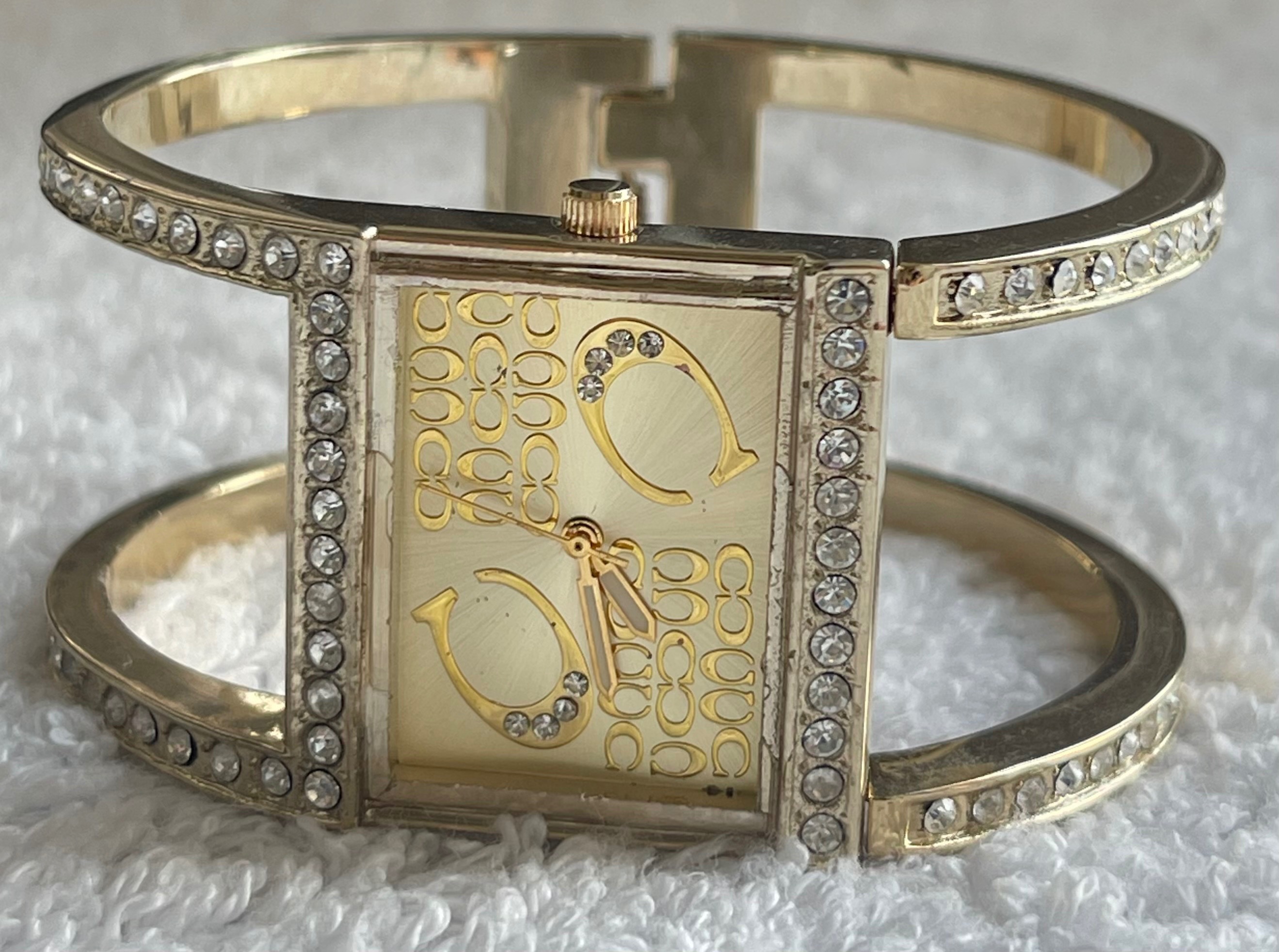 Vintage Y2K Gold Crystal Monogram Cuff Watch (No Battery) - photo 2