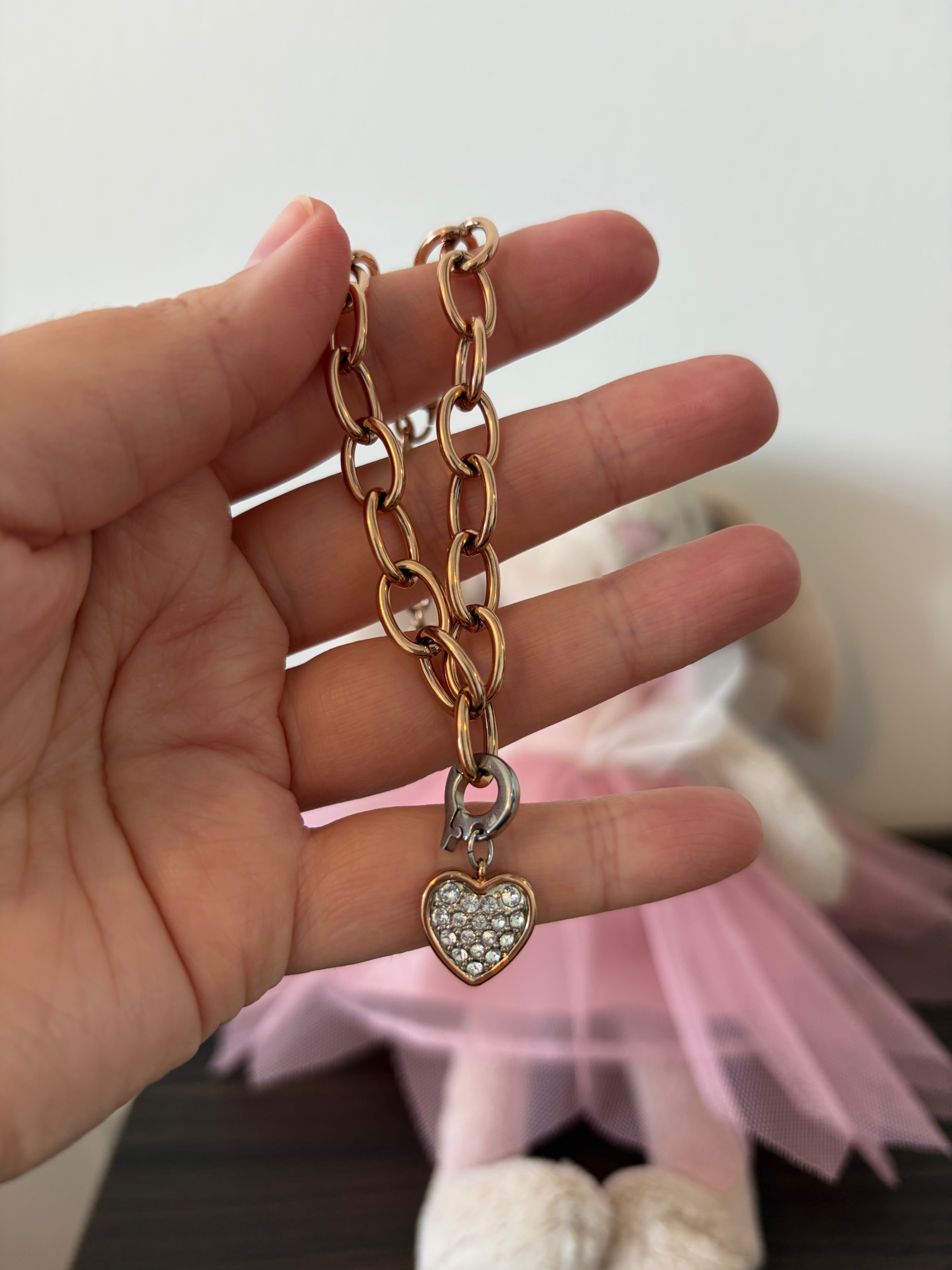 Vintage Swarovski Rose Gold Bracelet with Charm Heart 7"-8.5" - photo 4