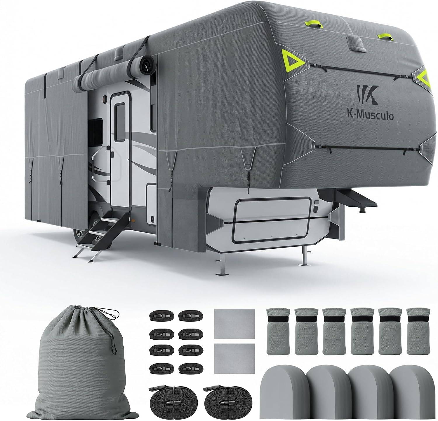 5th Wheel RV Cover 20-23FT,6 Gutter Covers & 4 Tire Covers
