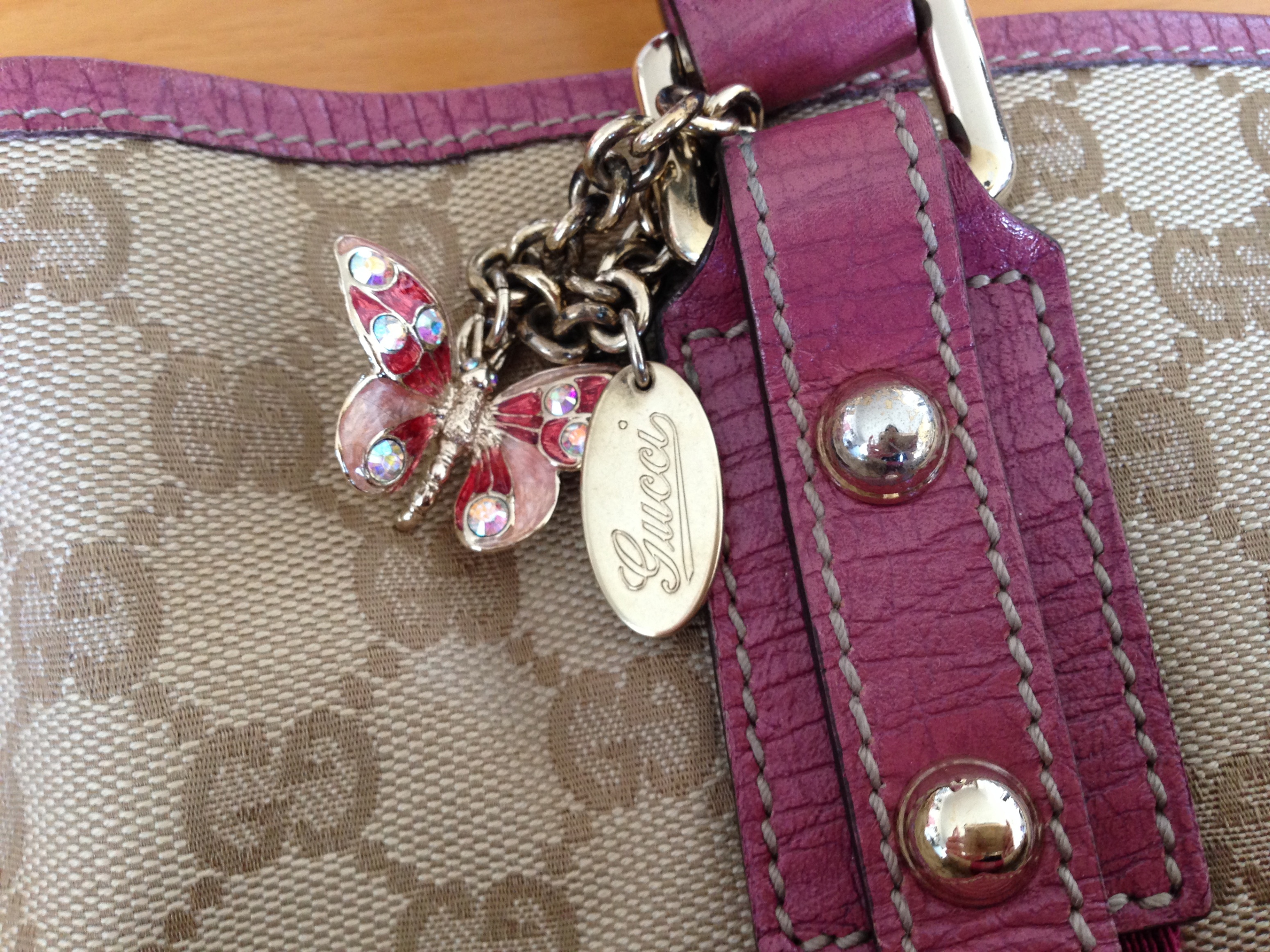 Vintage Gucci GG Monogram Joliceour Pink Butterfly Charm - photo 2