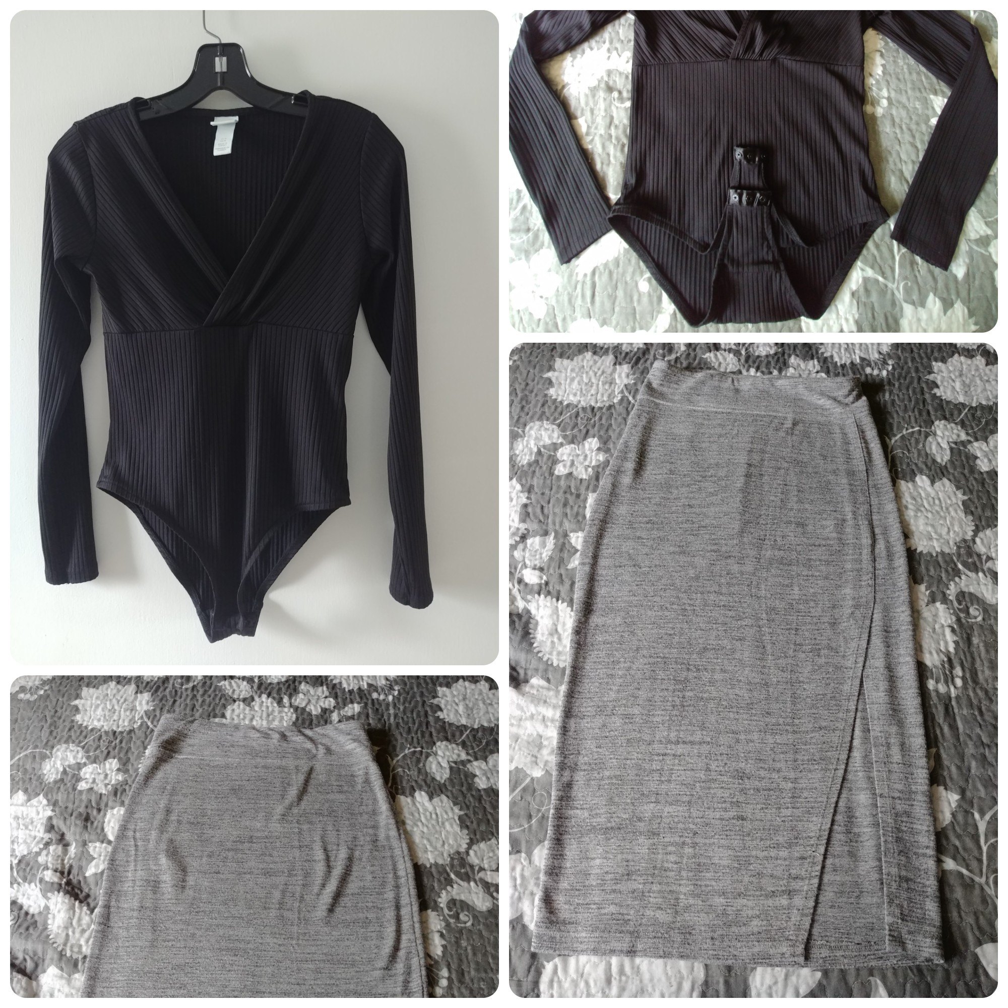 H&M Black Bodysuit With Dynamite Grey Skirt Comfortable Set