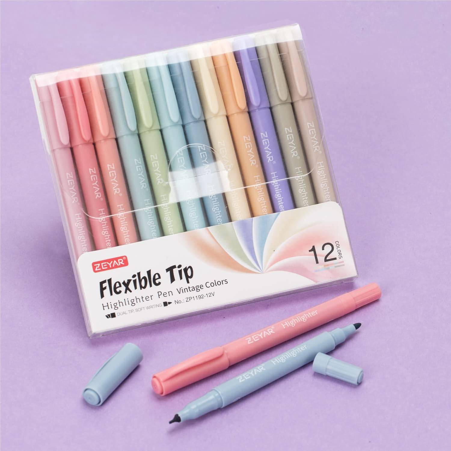 ZEYAR Flexible Tip Highlighter Pen Vintage Colors (12 Pack) - photo 4