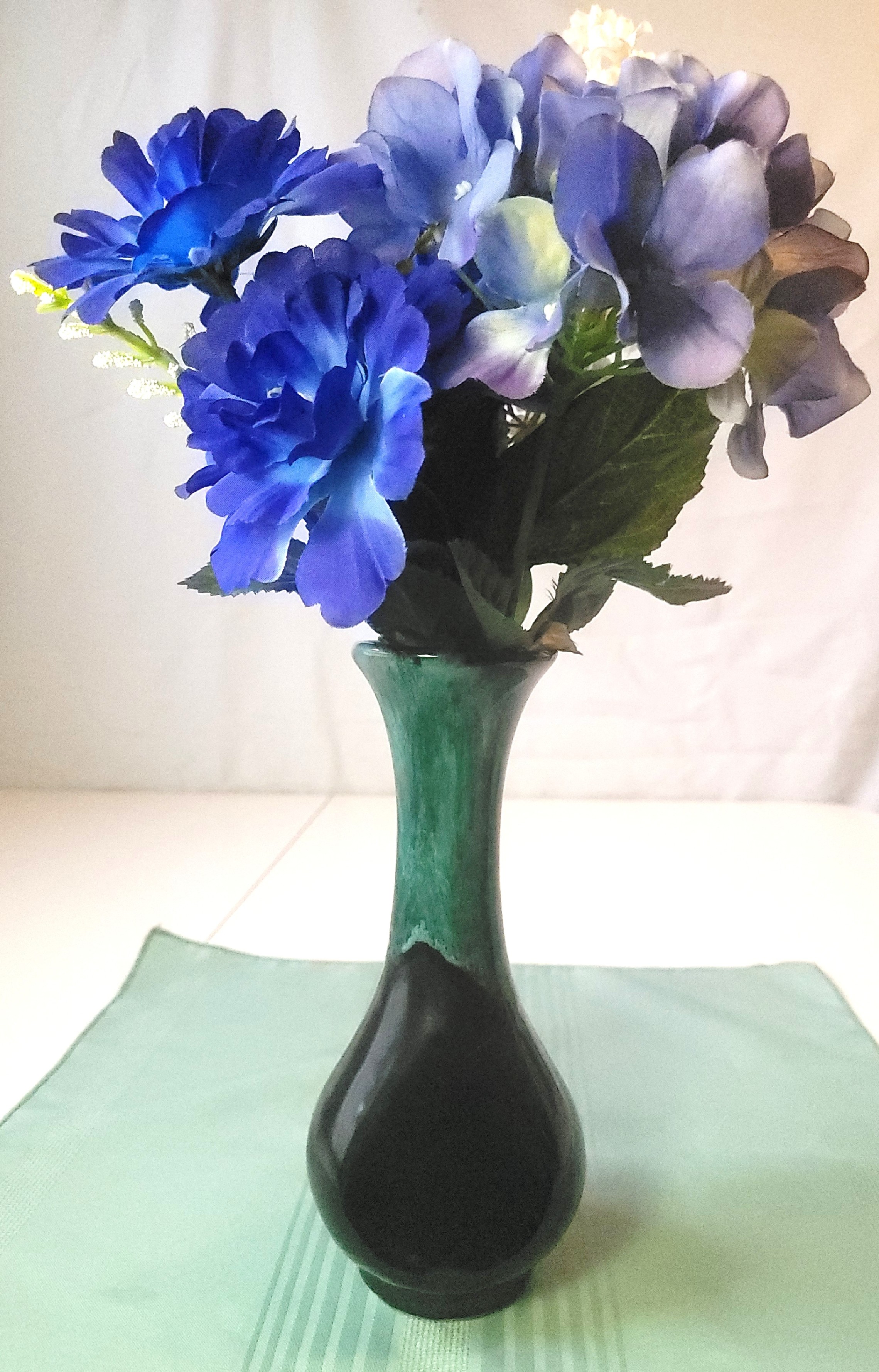 1970s Blue Mountain Pottery Green Black Drip Glaze Bud Vase