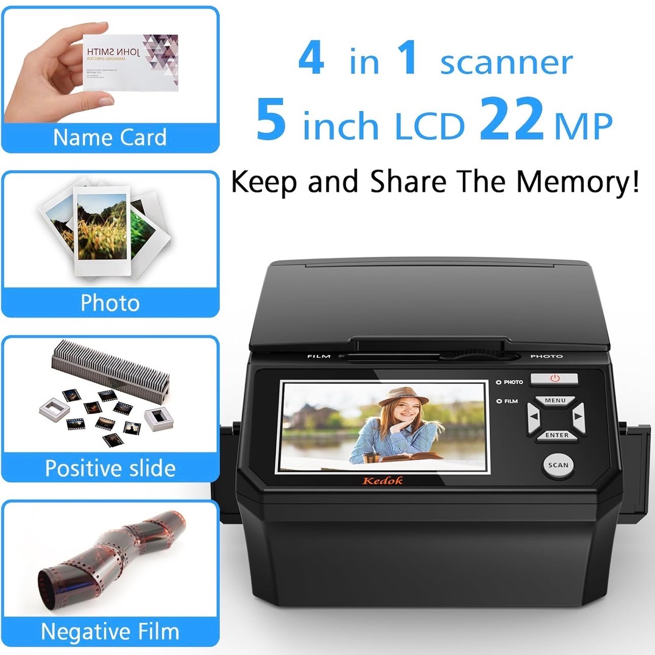 Film & Photo Scanner 5" Screen Converts 135/110 Film Negatives - photo 3