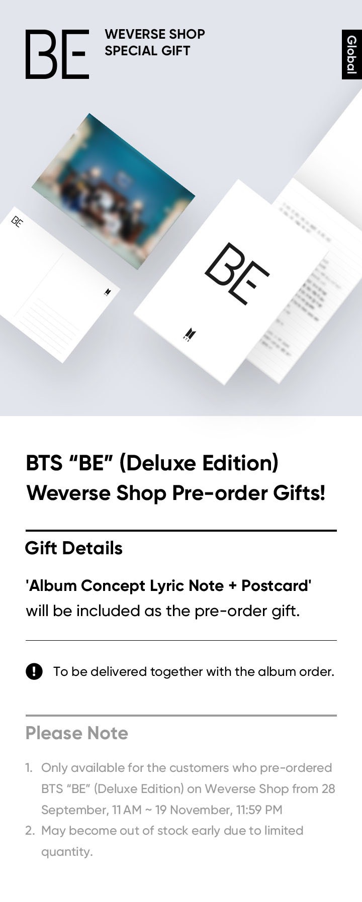 SEALED Kpop BTS BE Weverse Preorder Gift (lyric note + postcard) - photo 3