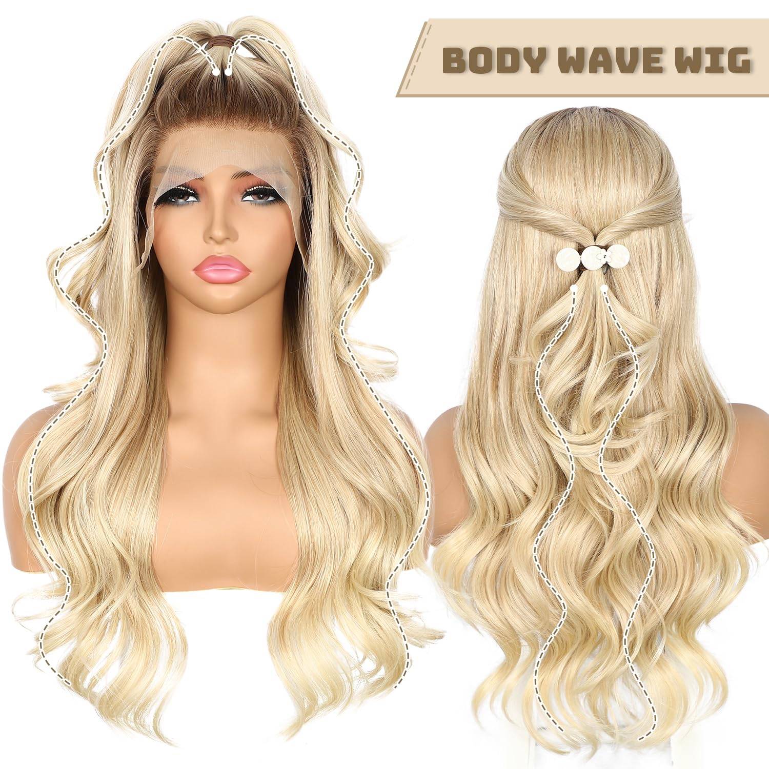 NEW~ 22" Ombre Blonde Lace Front Wig – 13x4 – Dark Roots - photo 2