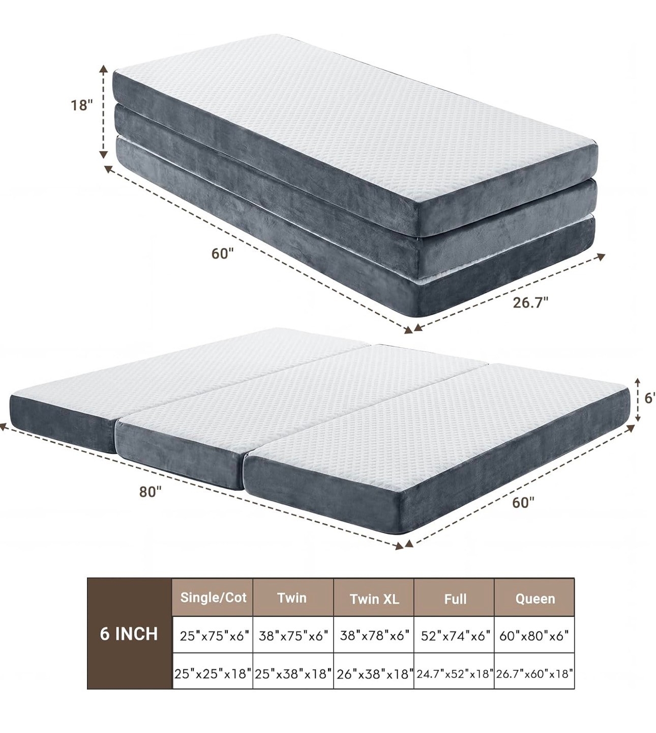 Folding Mattress Queen 6" Breathable Washable & Non-Slip Bottom - photo 3