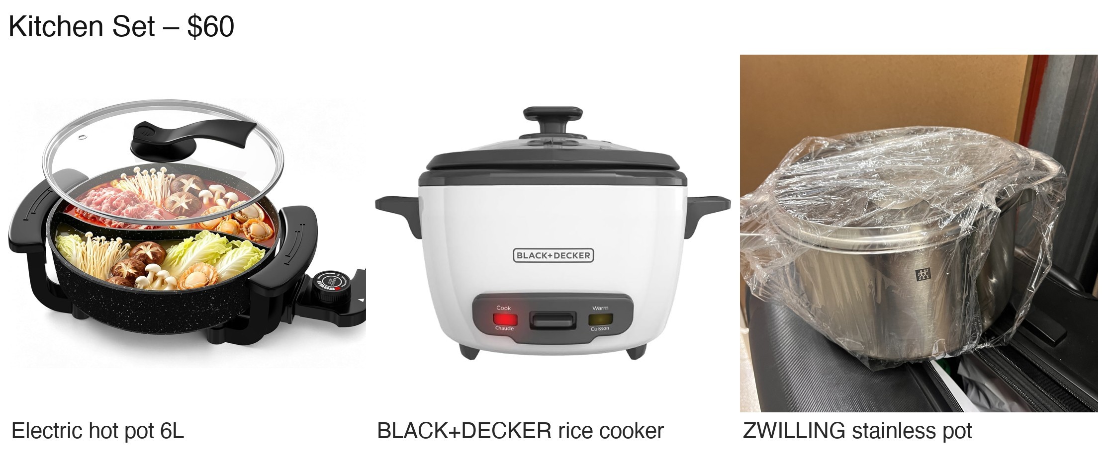 Kitchen Set: Electric Hot Pot + Rice Cooker + ZWILLING Pot – $60 - photo 2