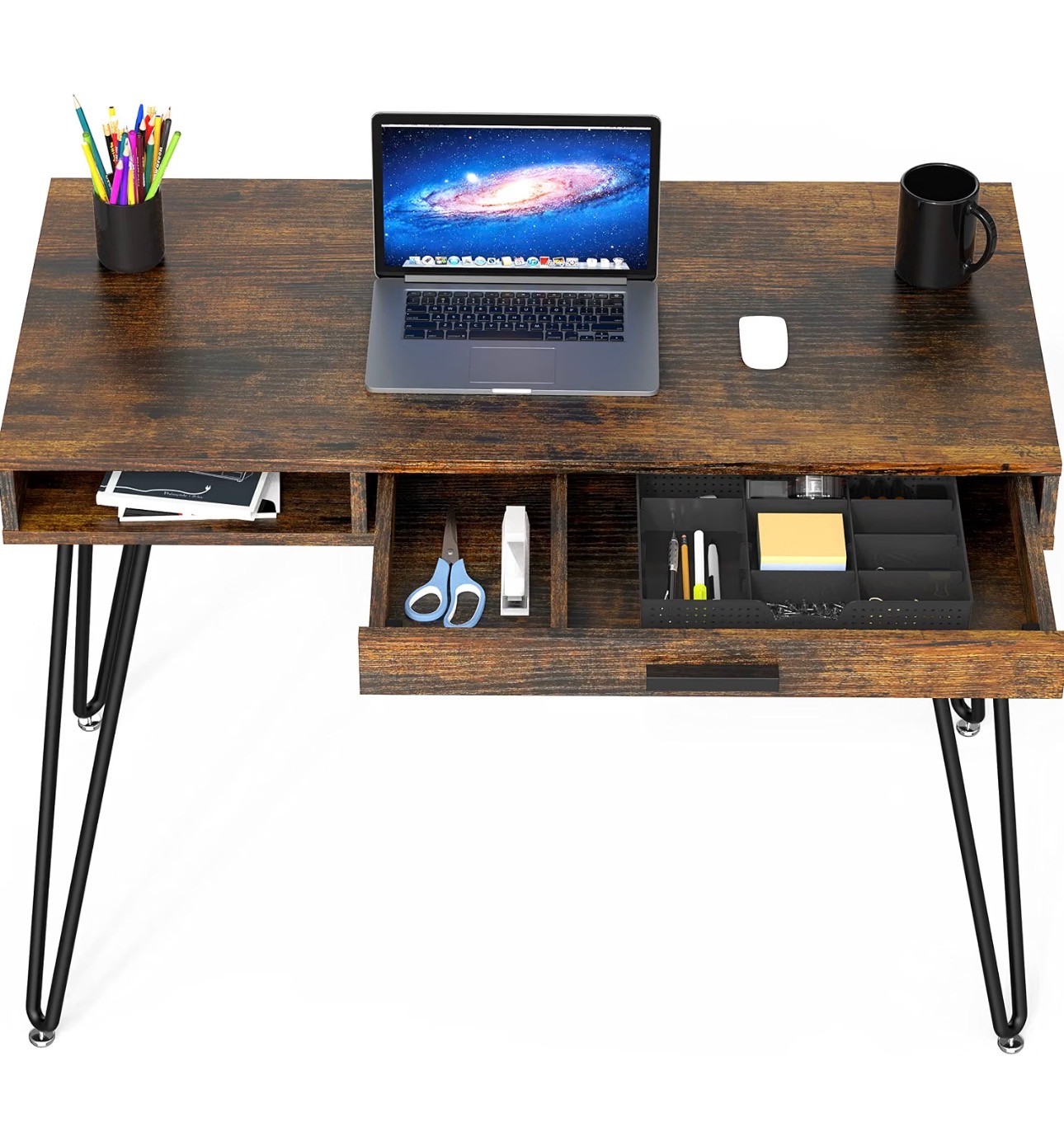 NEW: SHW Home Office Hairpin Leg Desk with Drawer Rustic Brown - photo 3