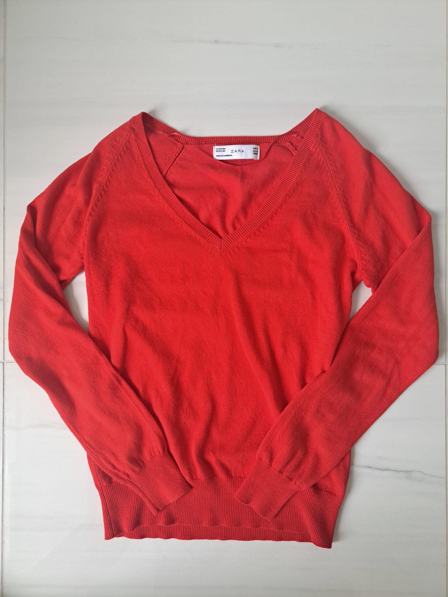 🧣Red Fitted V Neck Sweater Top - photo 4