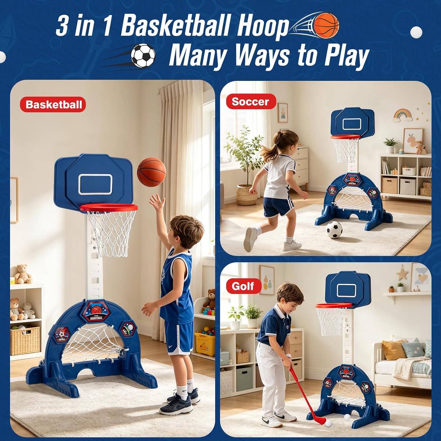 Indoor Basketball Net for Kids with Soccer Goal, Golf Game - photo 2