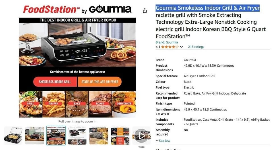 Gourmia Smokeless Indoor Grill & Air Fryer