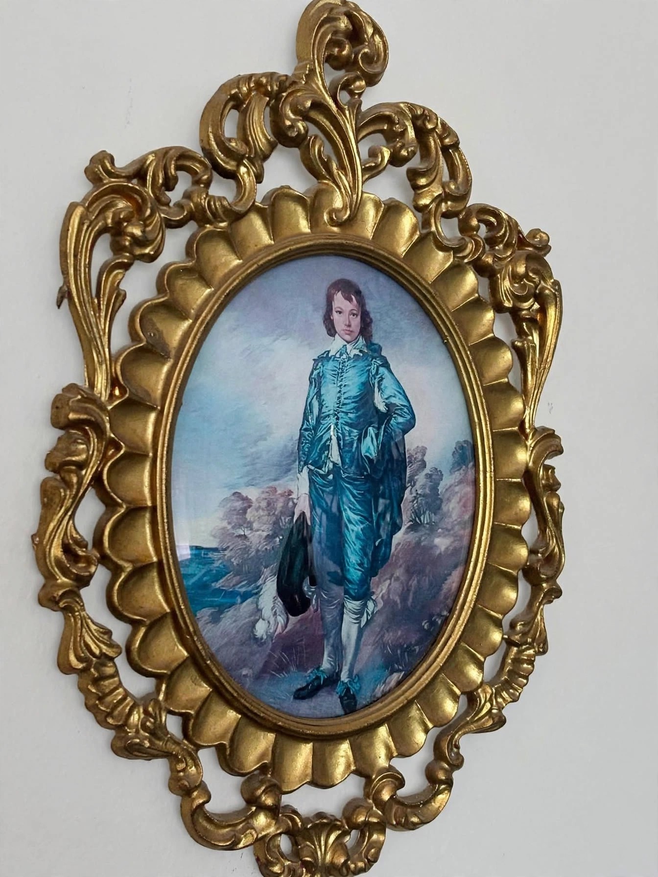 Vintage Blue Boy & Pinkie Framed Art Prints Pair Gold Frames - photo 2