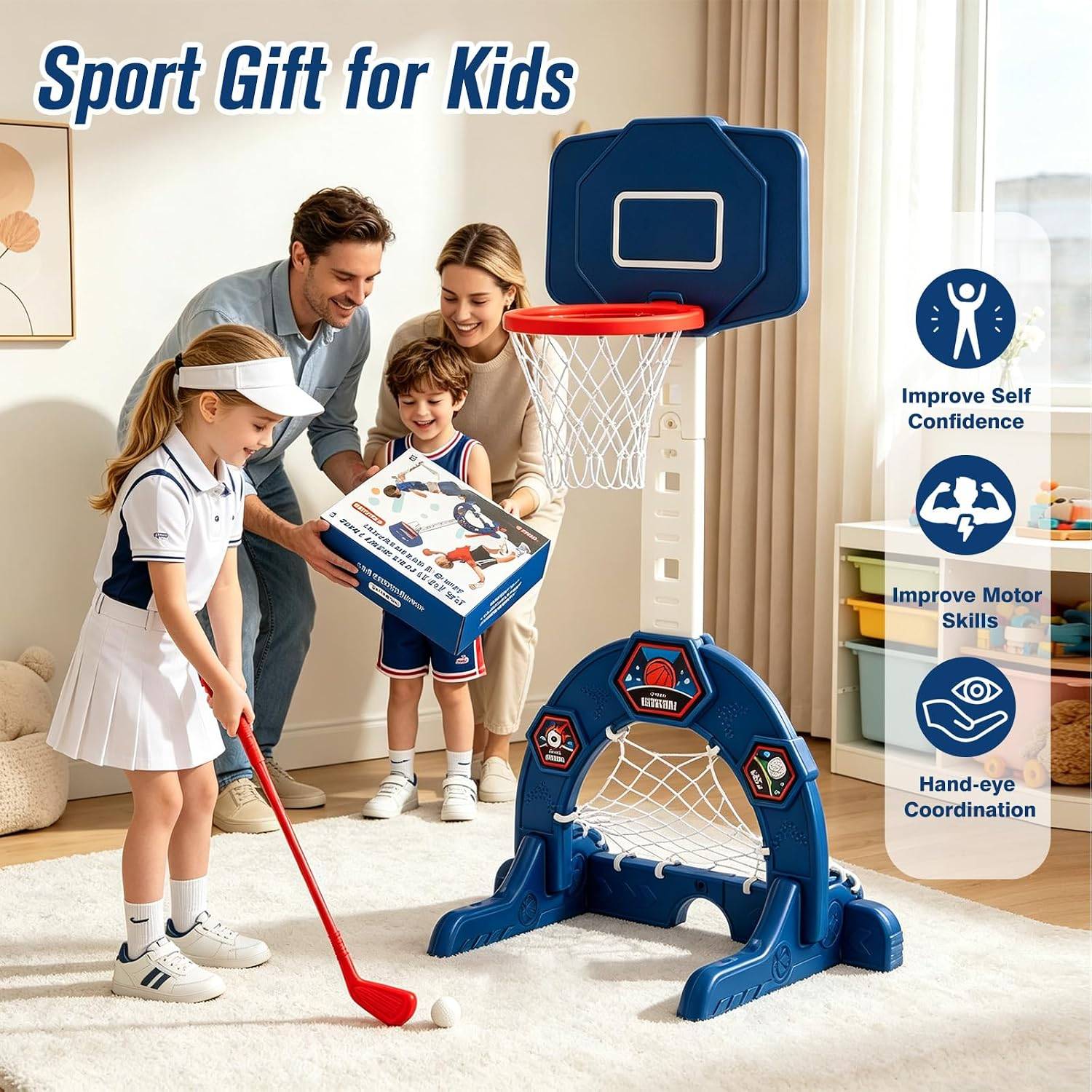 Indoor Basketball Net for Kids with Soccer Goal, Golf Game - photo 5