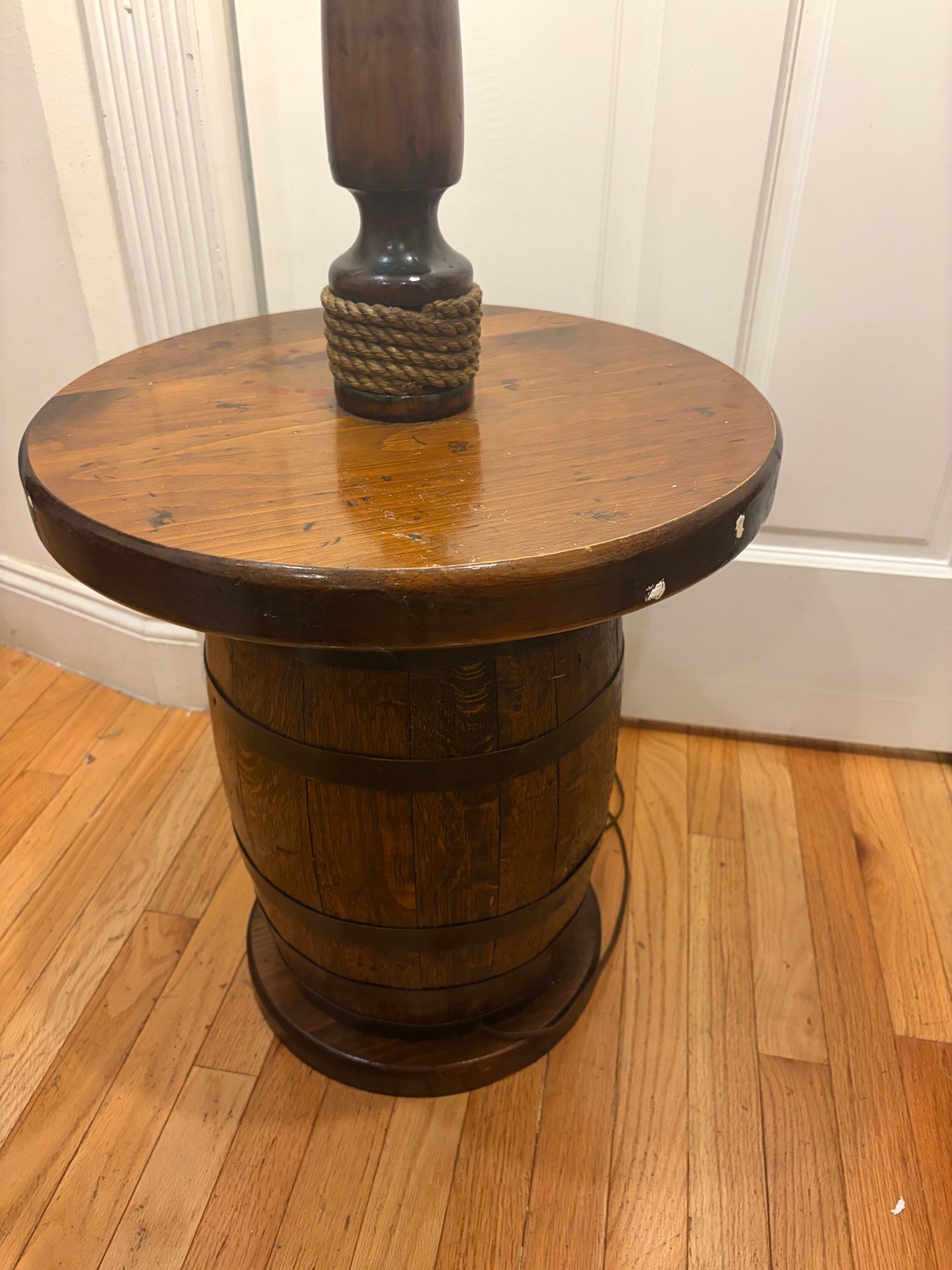 Floor Lamp & Side Table Duo Vintage Rustic Whiskey Barrel - photo 4