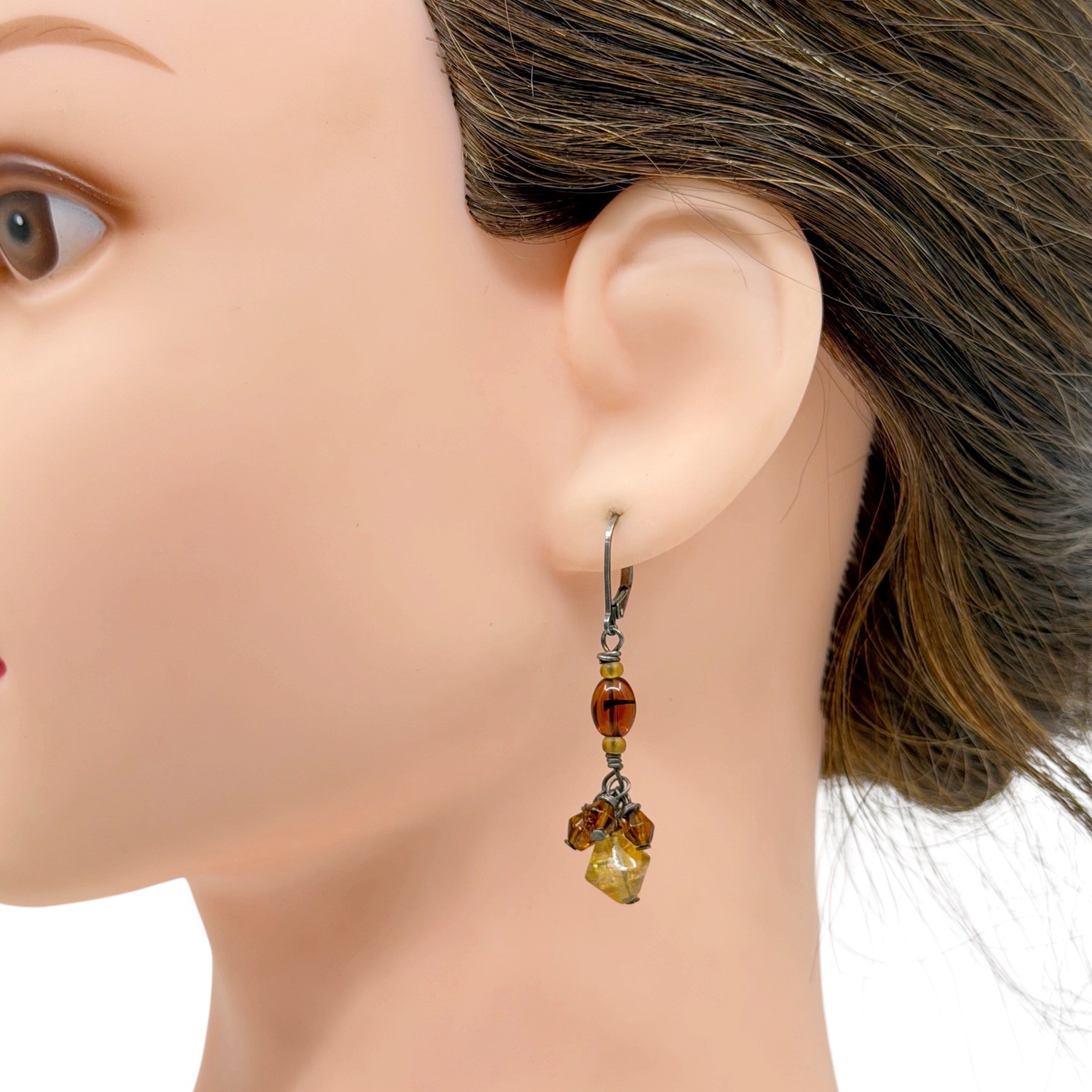 Sterling silver amber glass bead earrings - GM1024 - photo 3