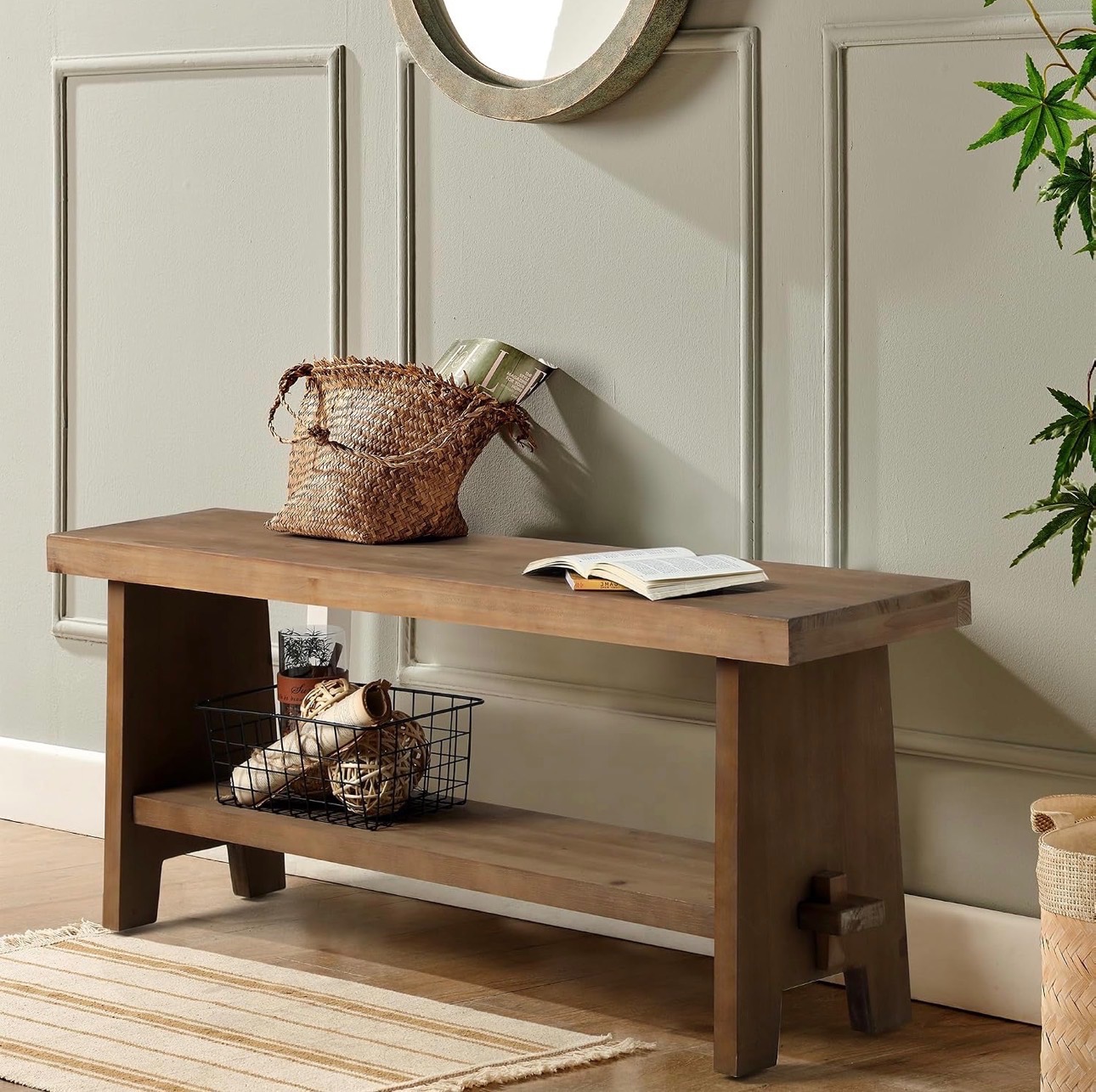 NEW: Entryway Bench 43.3" Indoor Solid Wood Bench