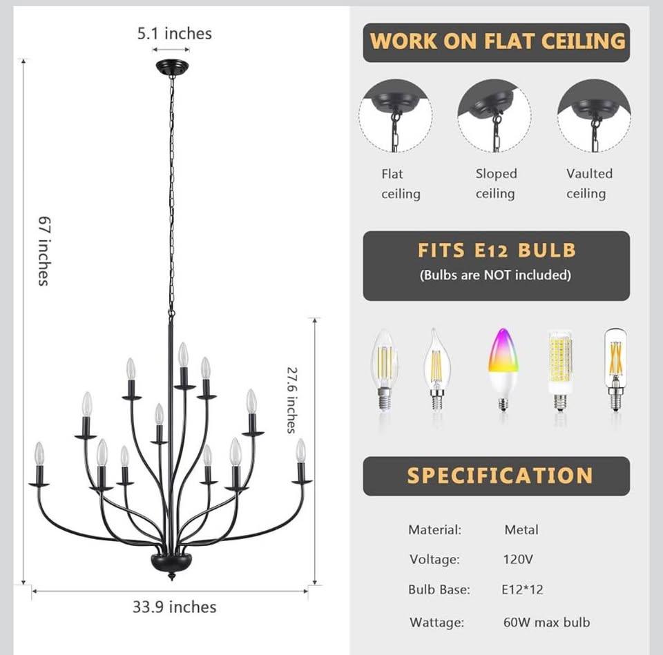 12 Light Black Chandelier / Light Fixture (New) - photo 2
