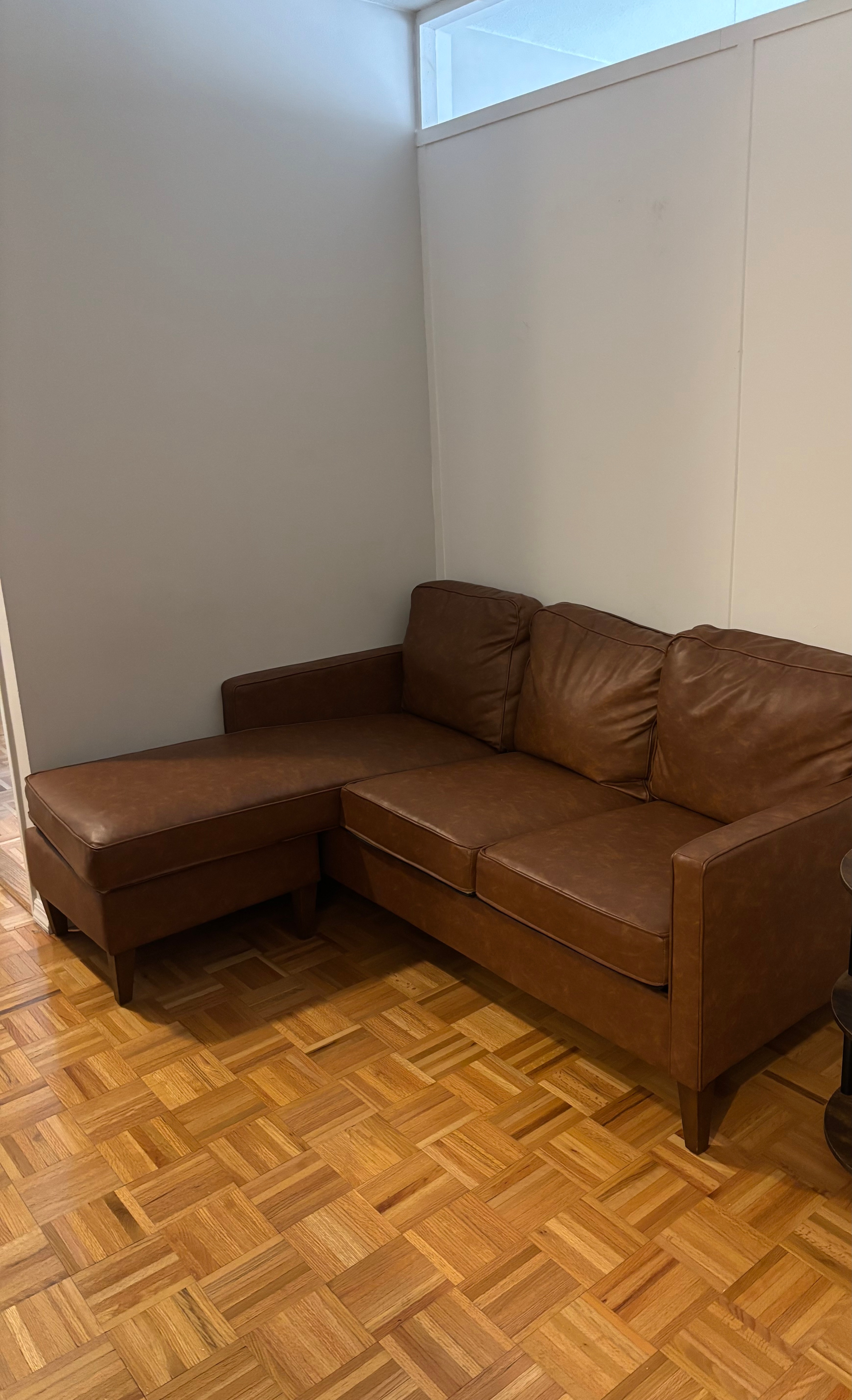 Free Brown Faux Leather L-Shaped Sectional Sofa