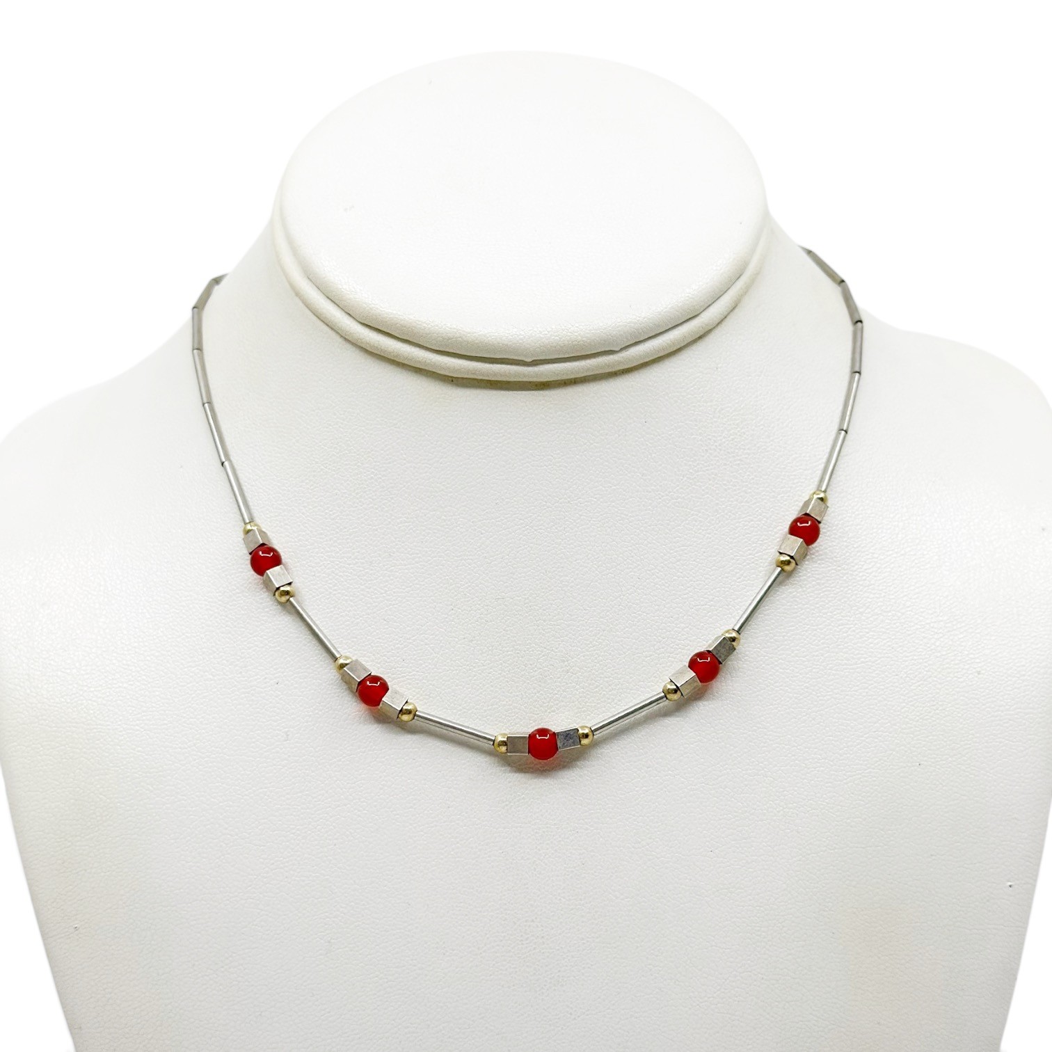 sterling silver & gold filled carnelian bead necklace - GM1022